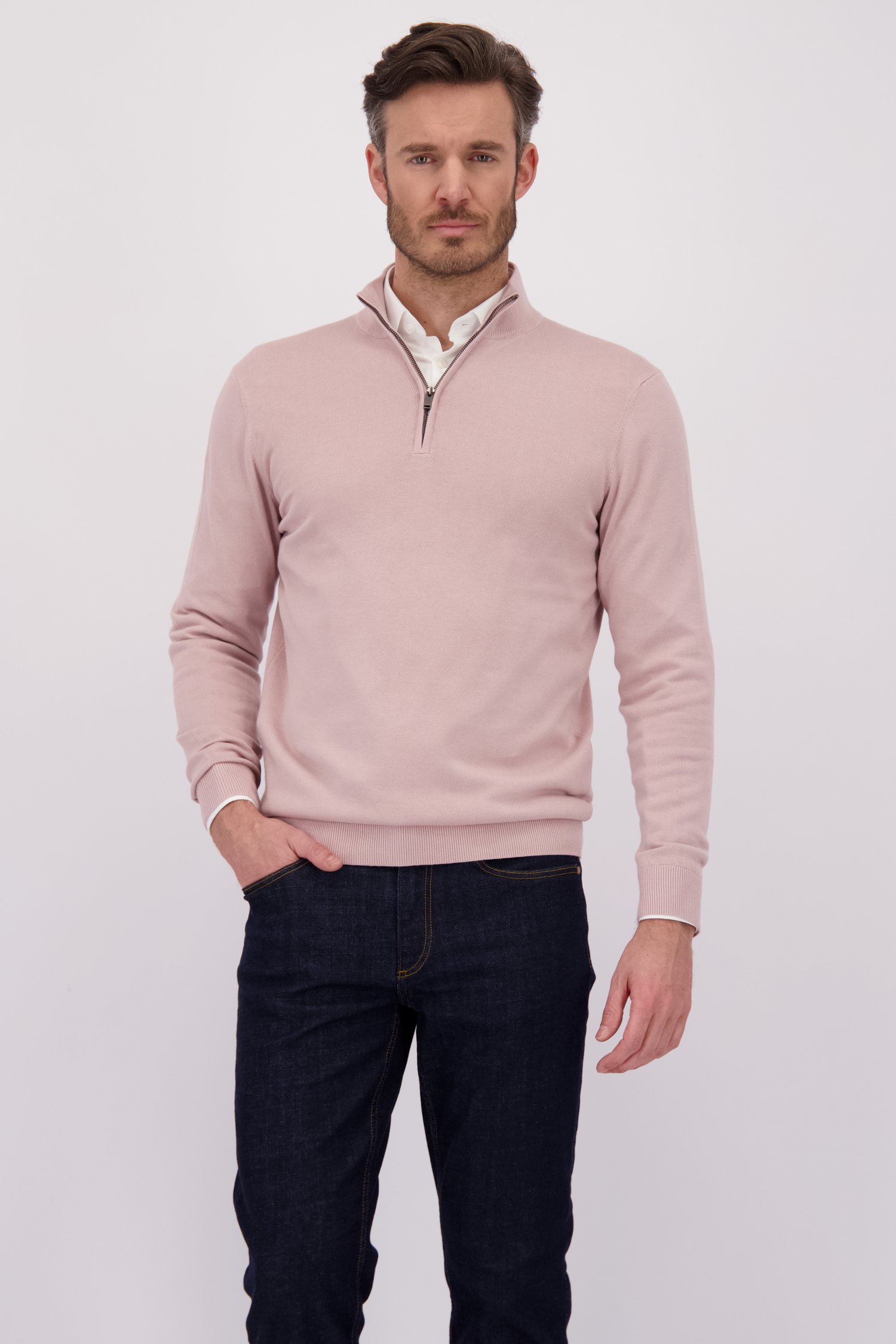 Le devant de Pull rose à col zippé – Slim fit de Michaelis pour Hommes