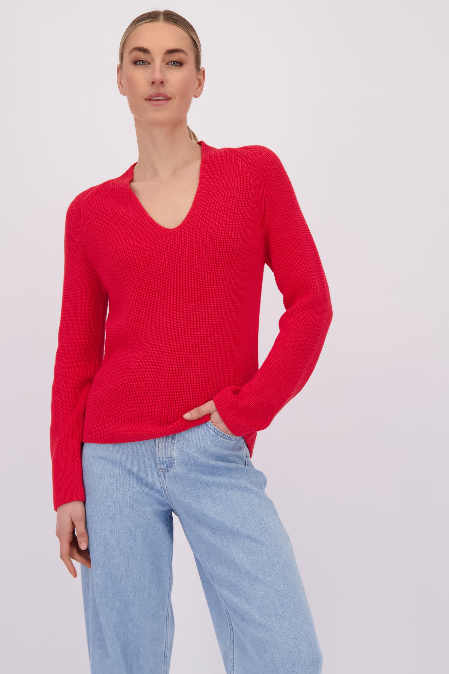 Le devant de Pull rouge en maille à encolure ronde de Marc O'Polo pour Femmes