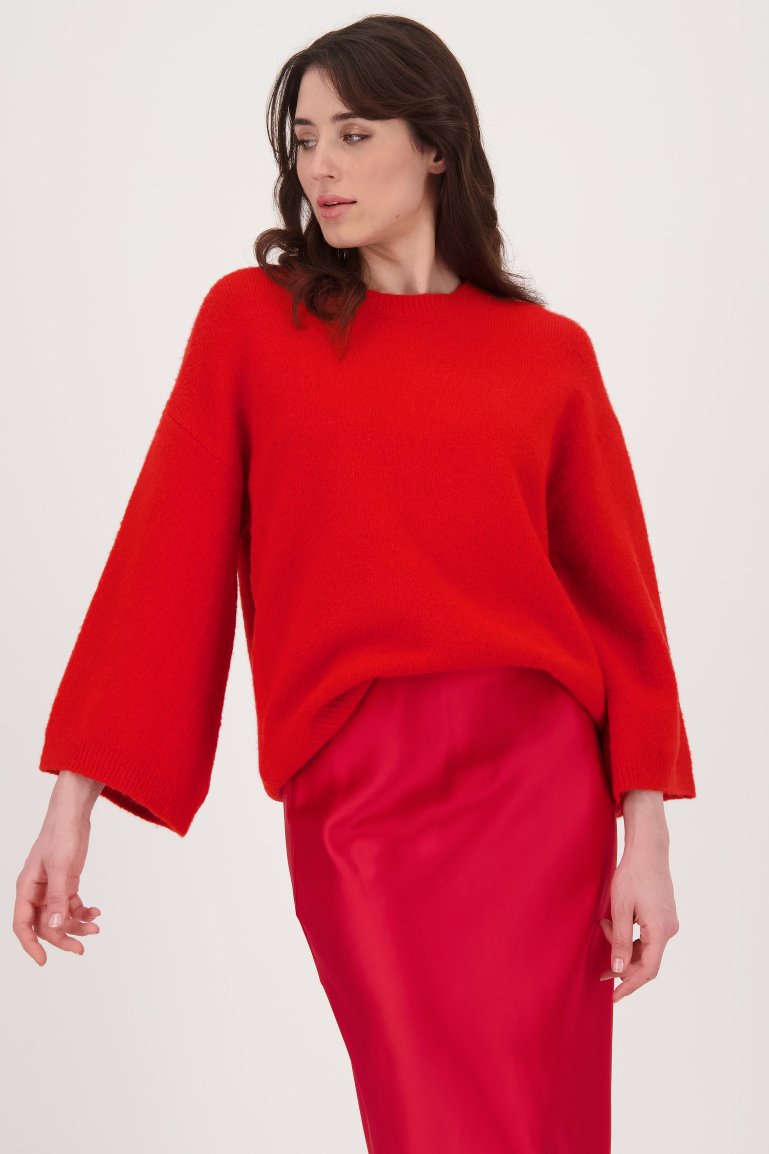 Pull rouge en maille à manches 3/4	 de Geisha pour Femmes