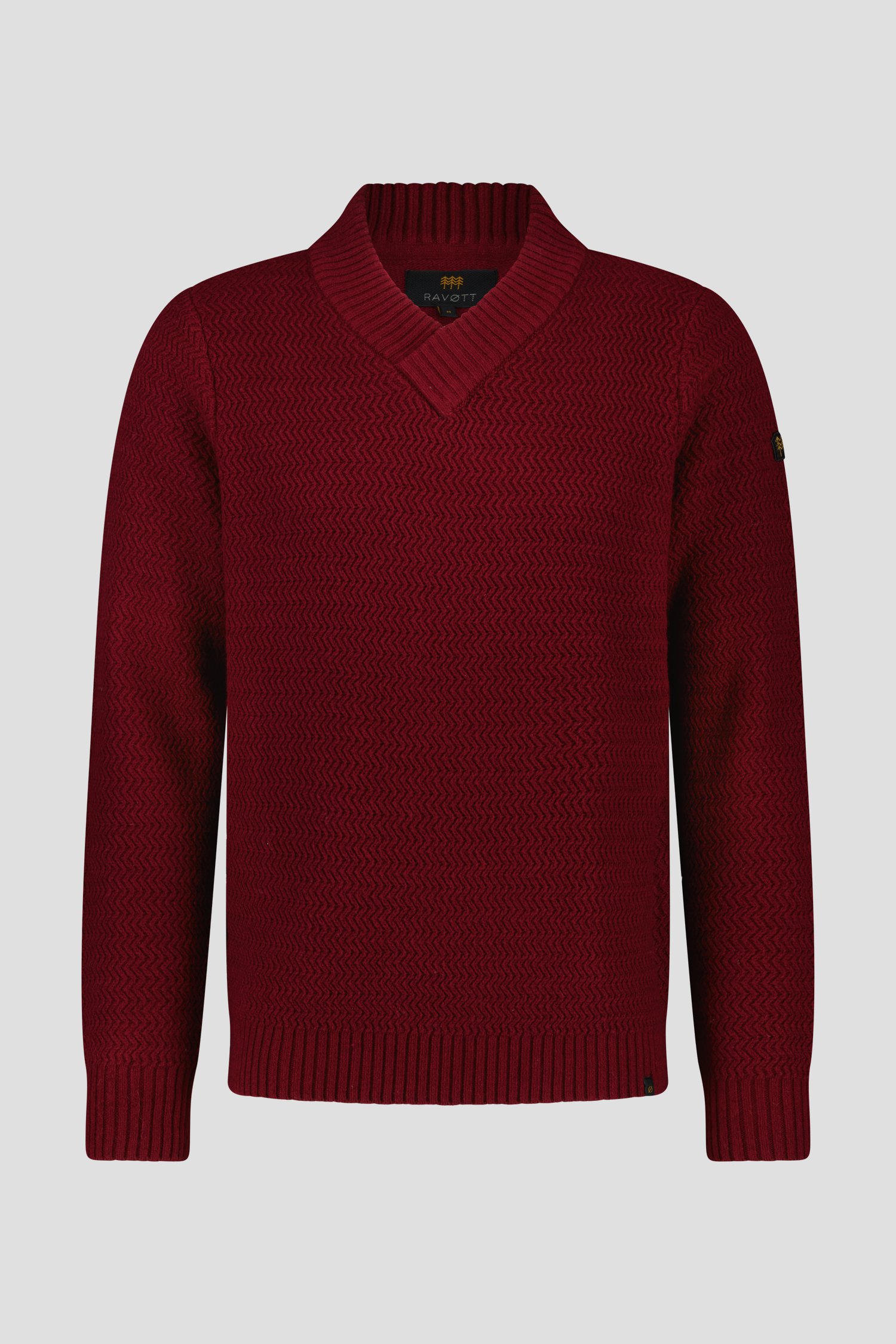Pull rouge foncé avec motif tricoté fin	 de Ravøtt pour Hommes