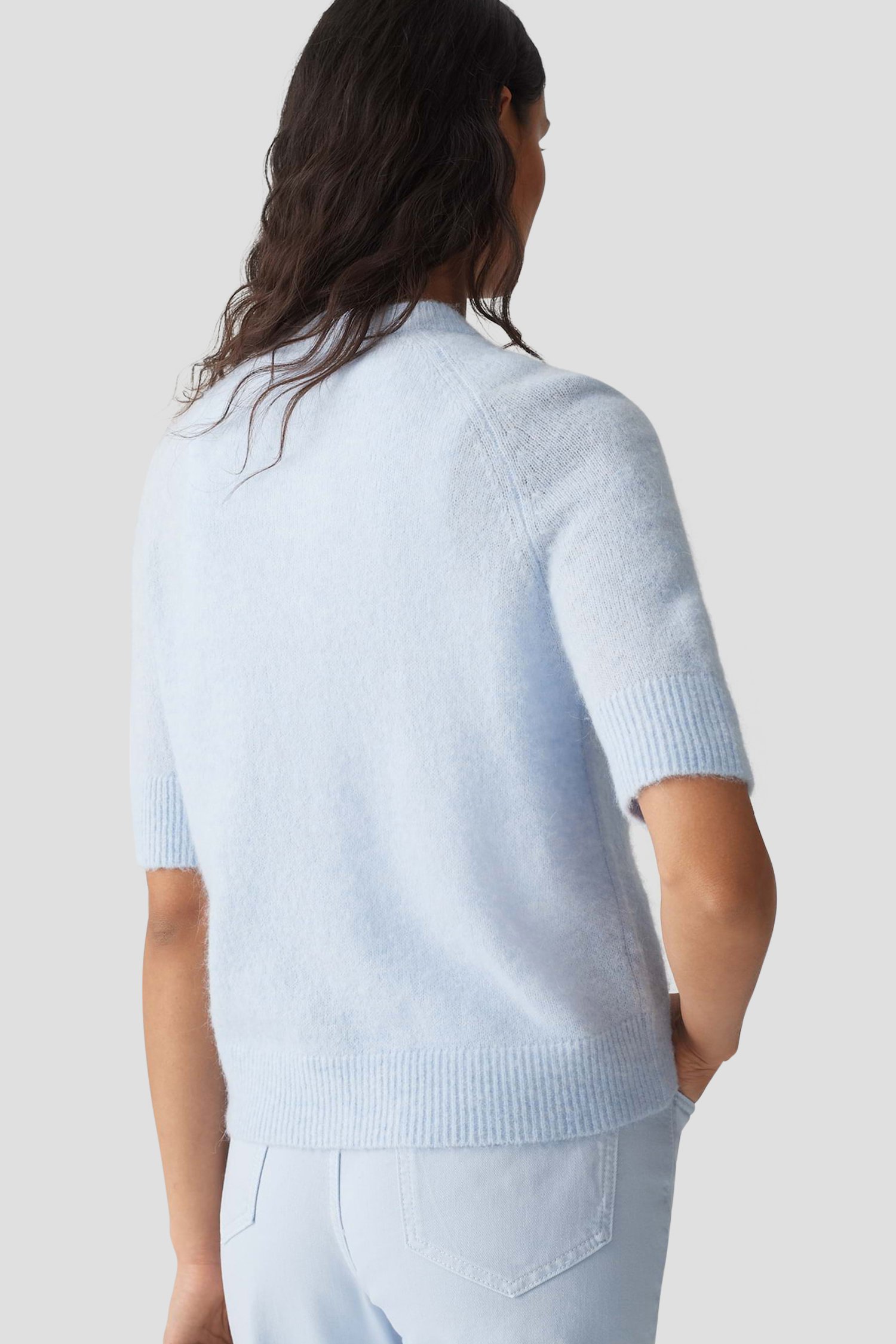 Pull tricot bleu clair avec laine et mohair de Opus pour Femmes