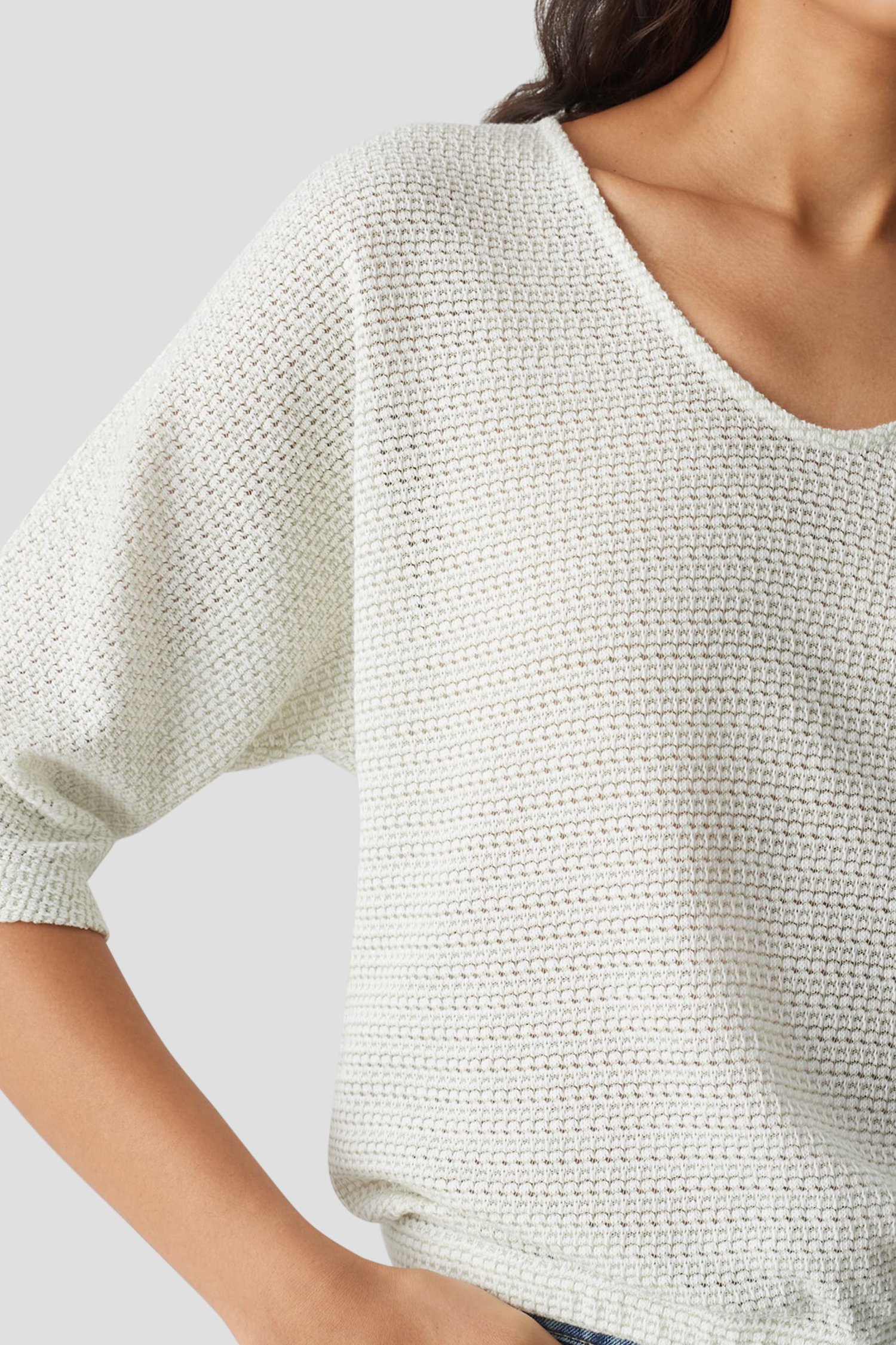 Pull tricot vert-blanc avec manches chauve-souris de Opus pour Femmes