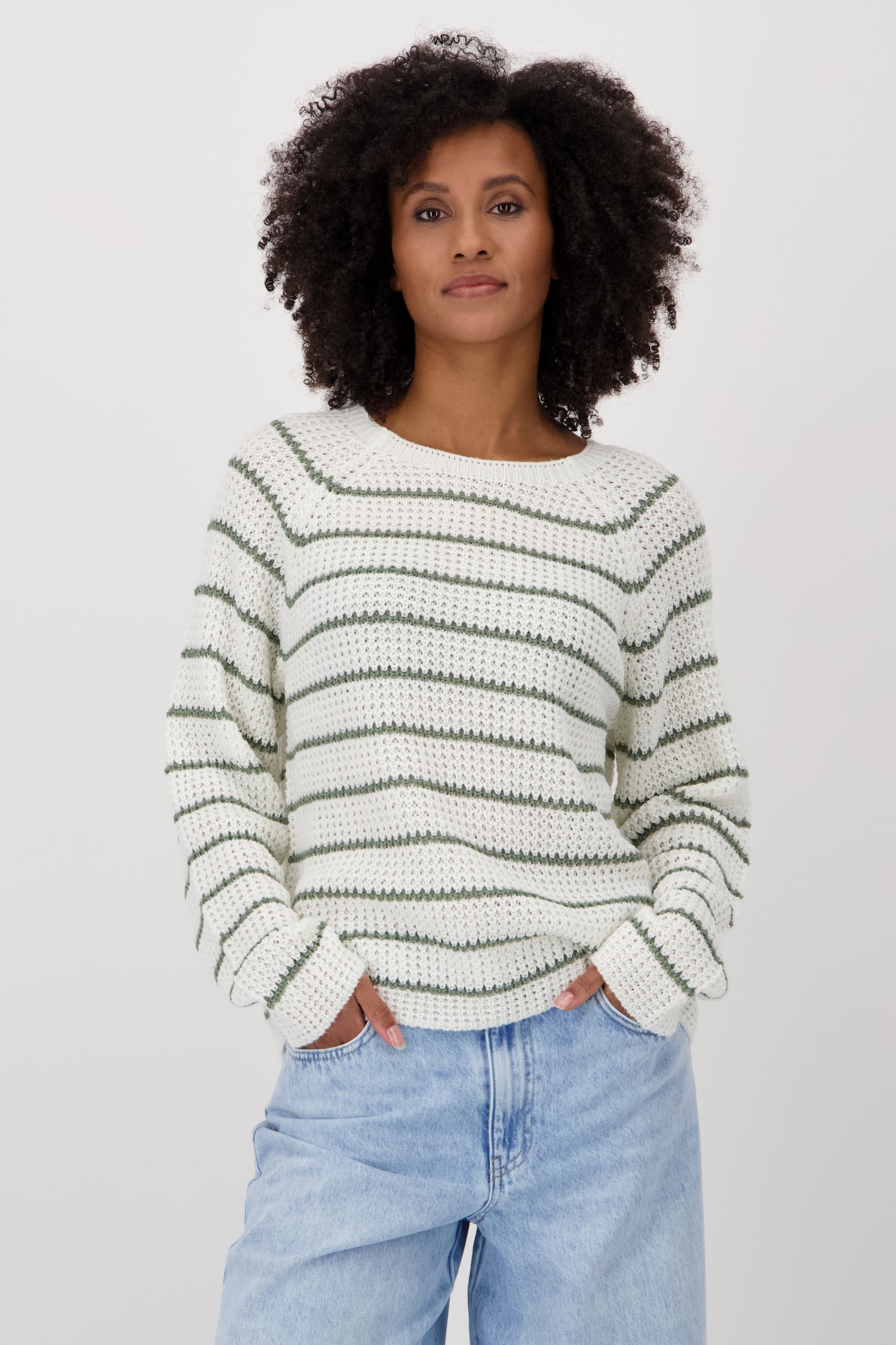 Pull tricoté écru avec motif rayé vert de JDY pour Femmes