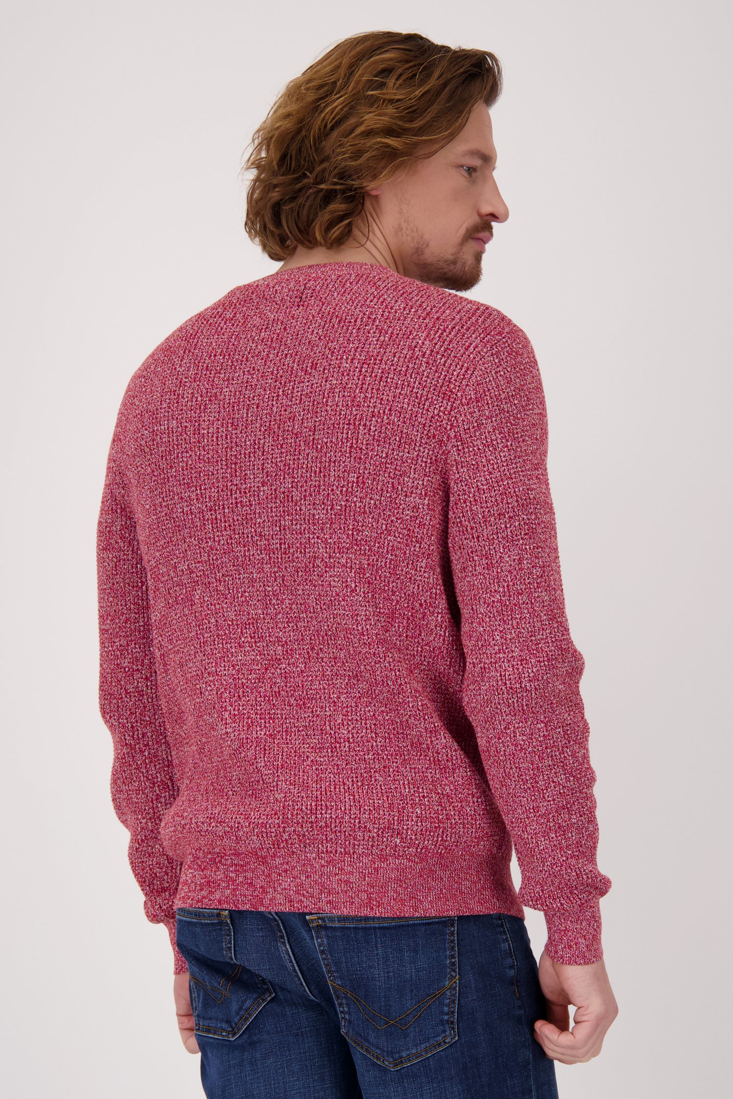Pull tricoté rouge mélangé de Ravøtt pour Hommes
