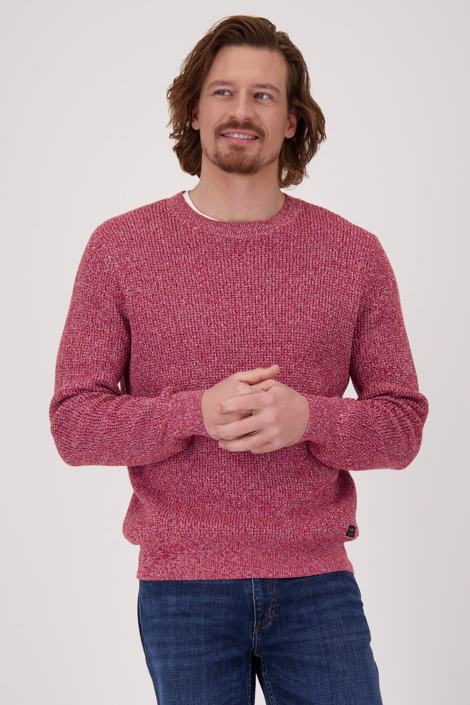 Pull tricoté rouge mélangé de Ravøtt pour Hommes