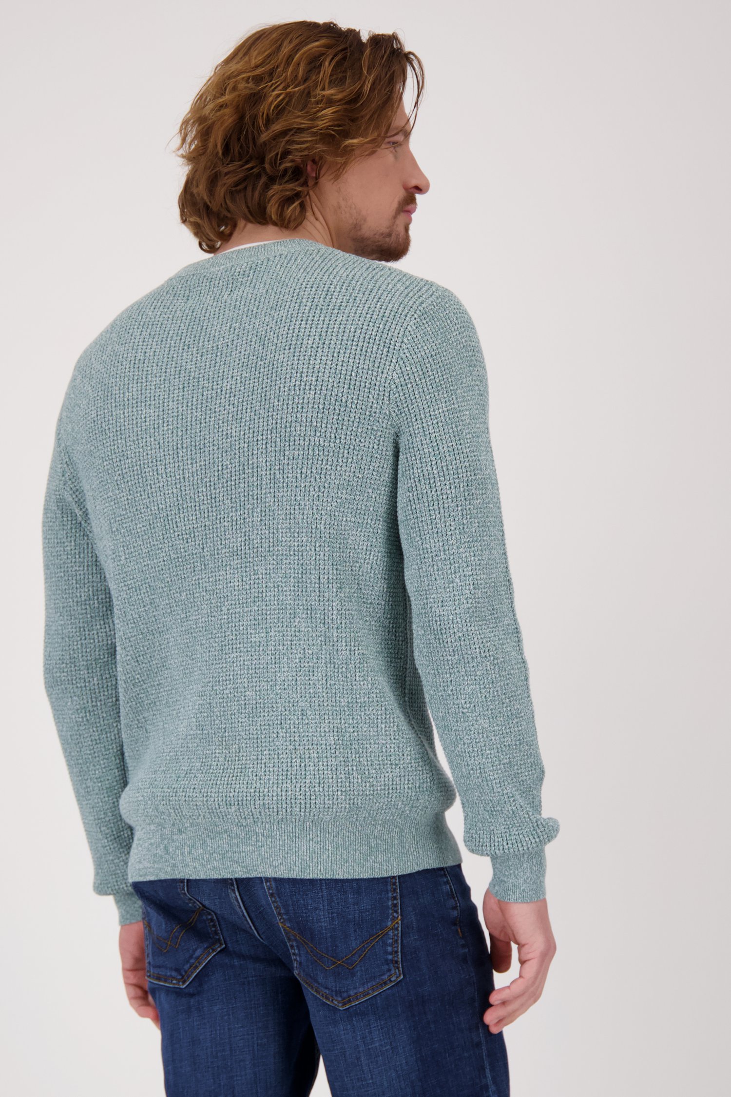 Pull tricoté vert mélangé de Ravøtt pour Hommes