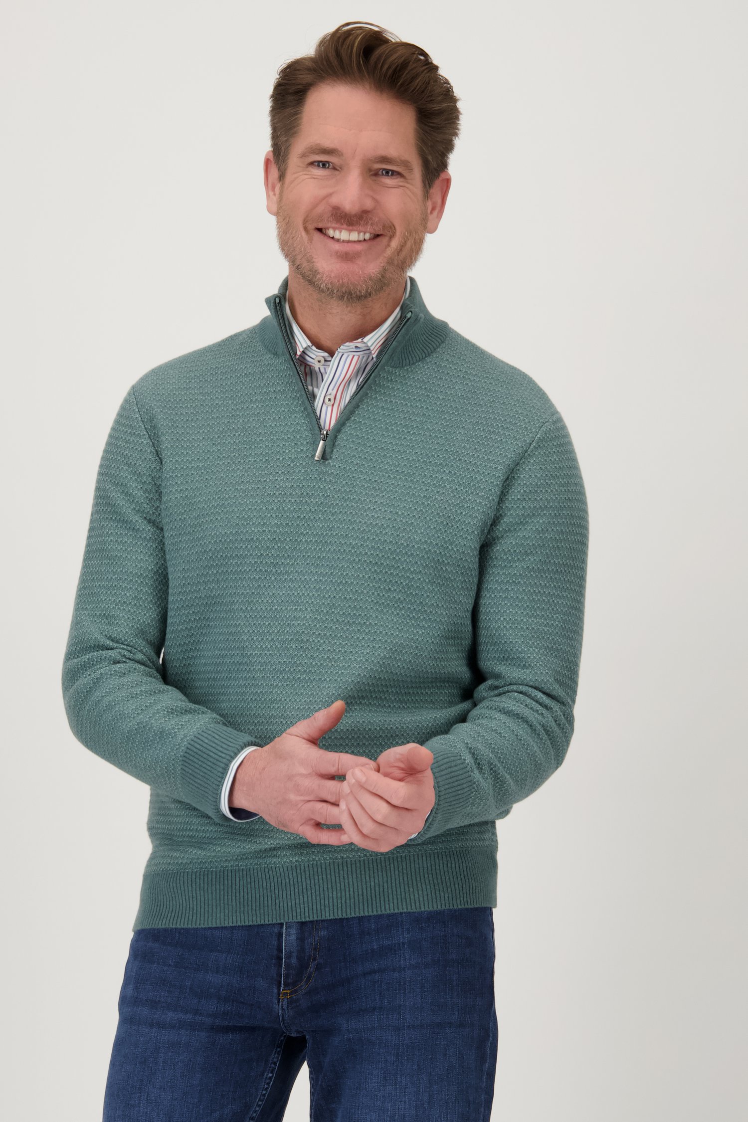 Pull vert à col zippé de Dansaert Blue pour Hommes