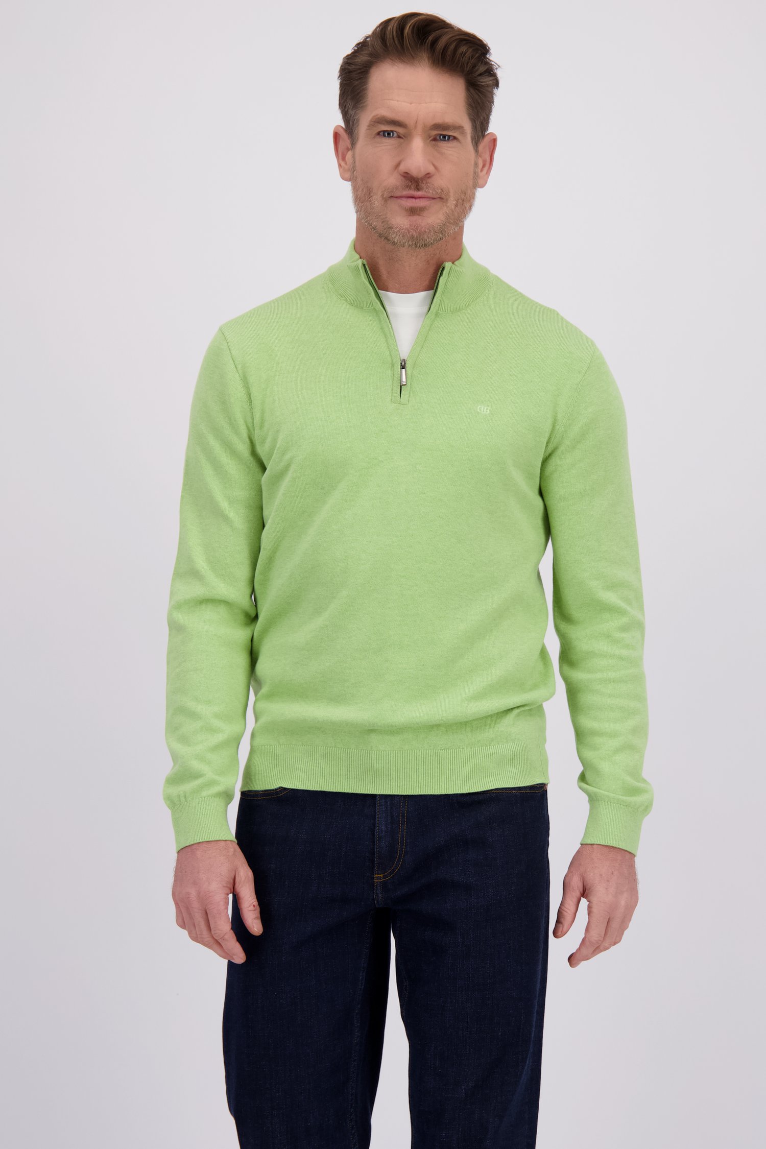 Le devant de Pull vert à col zippé de Dansaert Blue pour Hommes