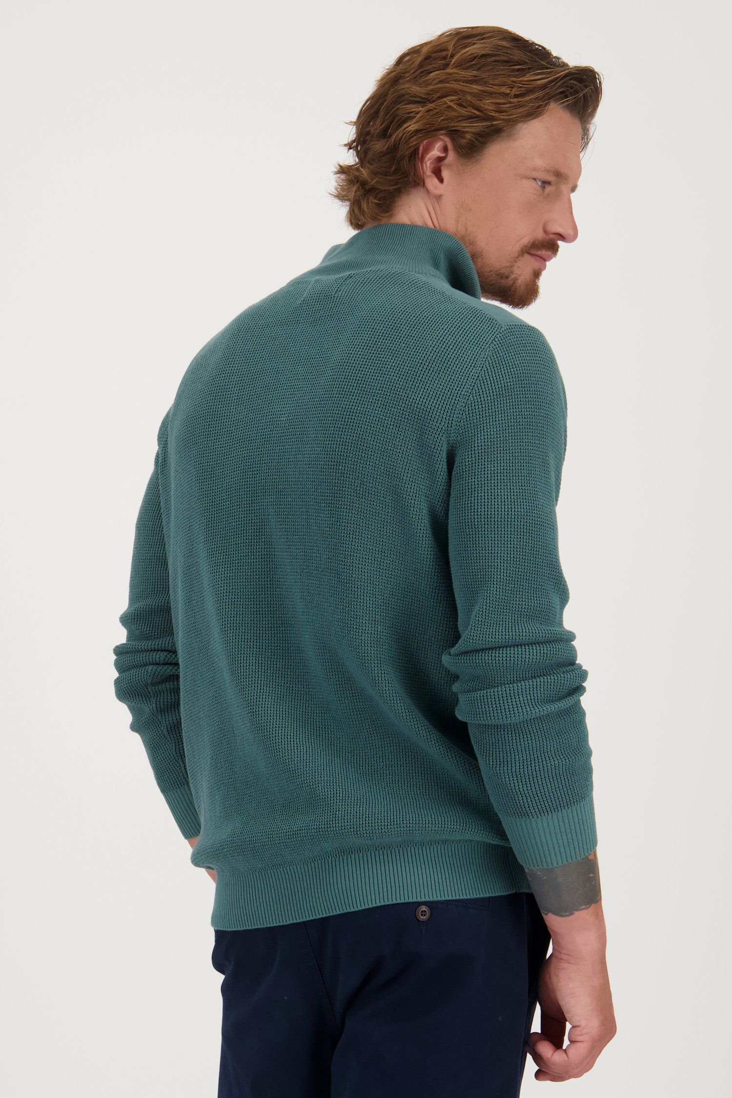 Pull vert-bleu avec fermeture éclair courte de Ravøtt pour Hommes