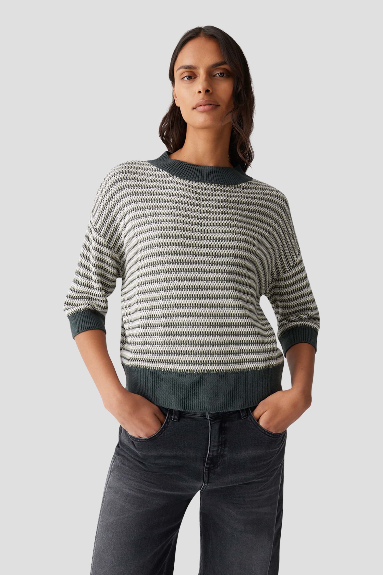 Le devant de Pull vert chiné en maille jacquard de Opus pour Femmes