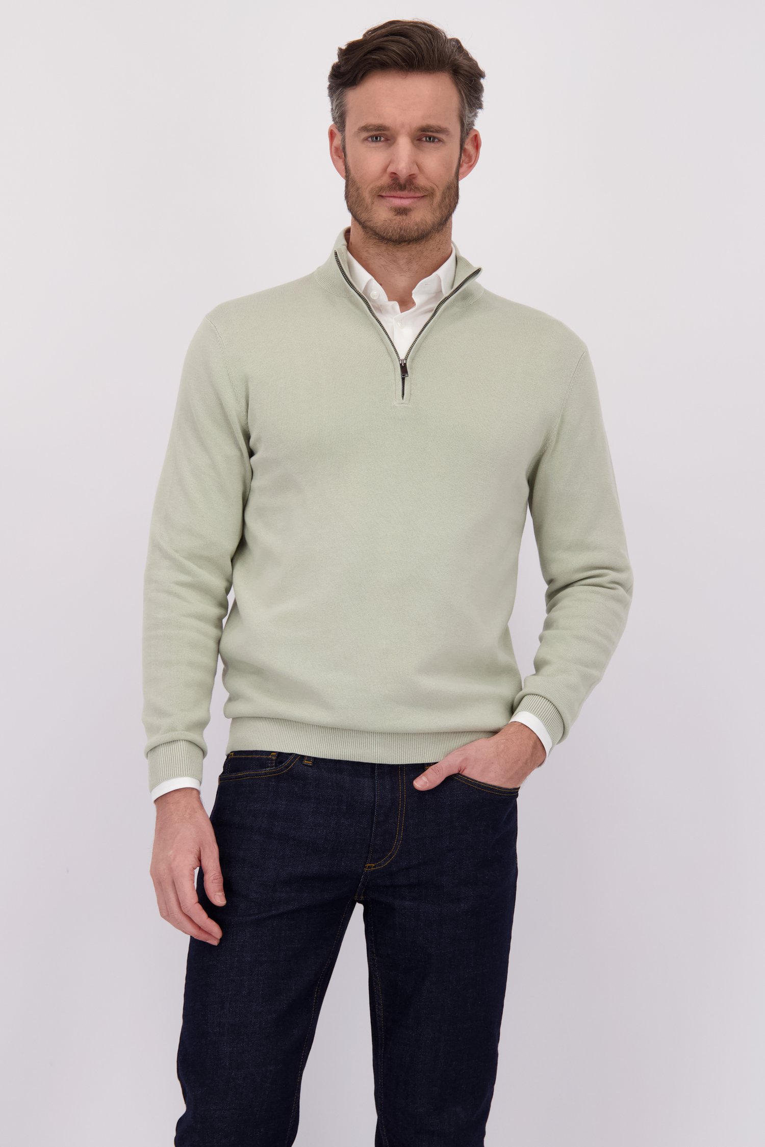 Le devant de Pull vert clair à col zippé de Michaelis pour Hommes