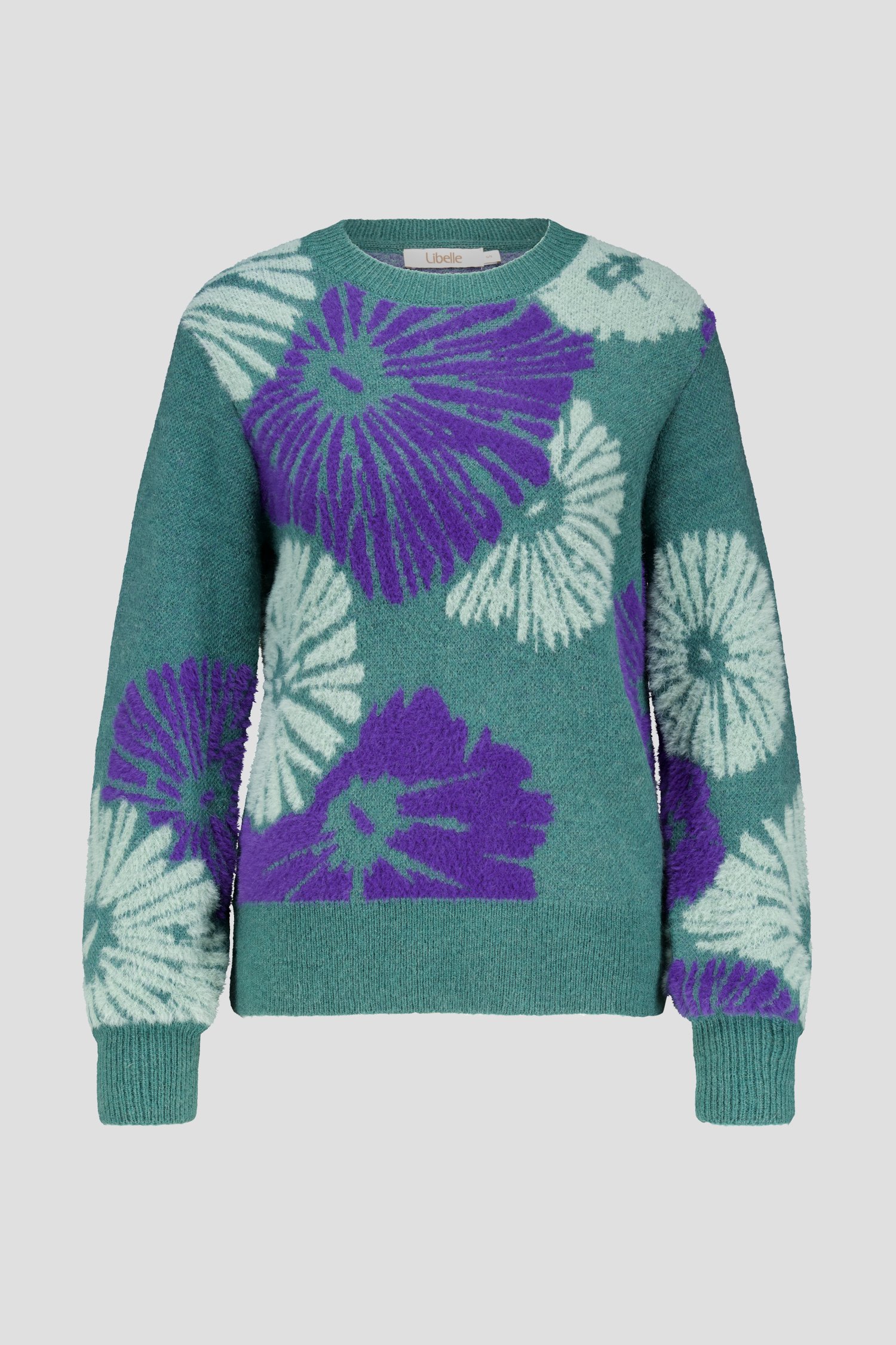 Pull vert doux avec imprimé violet de Libelle pour Femmes