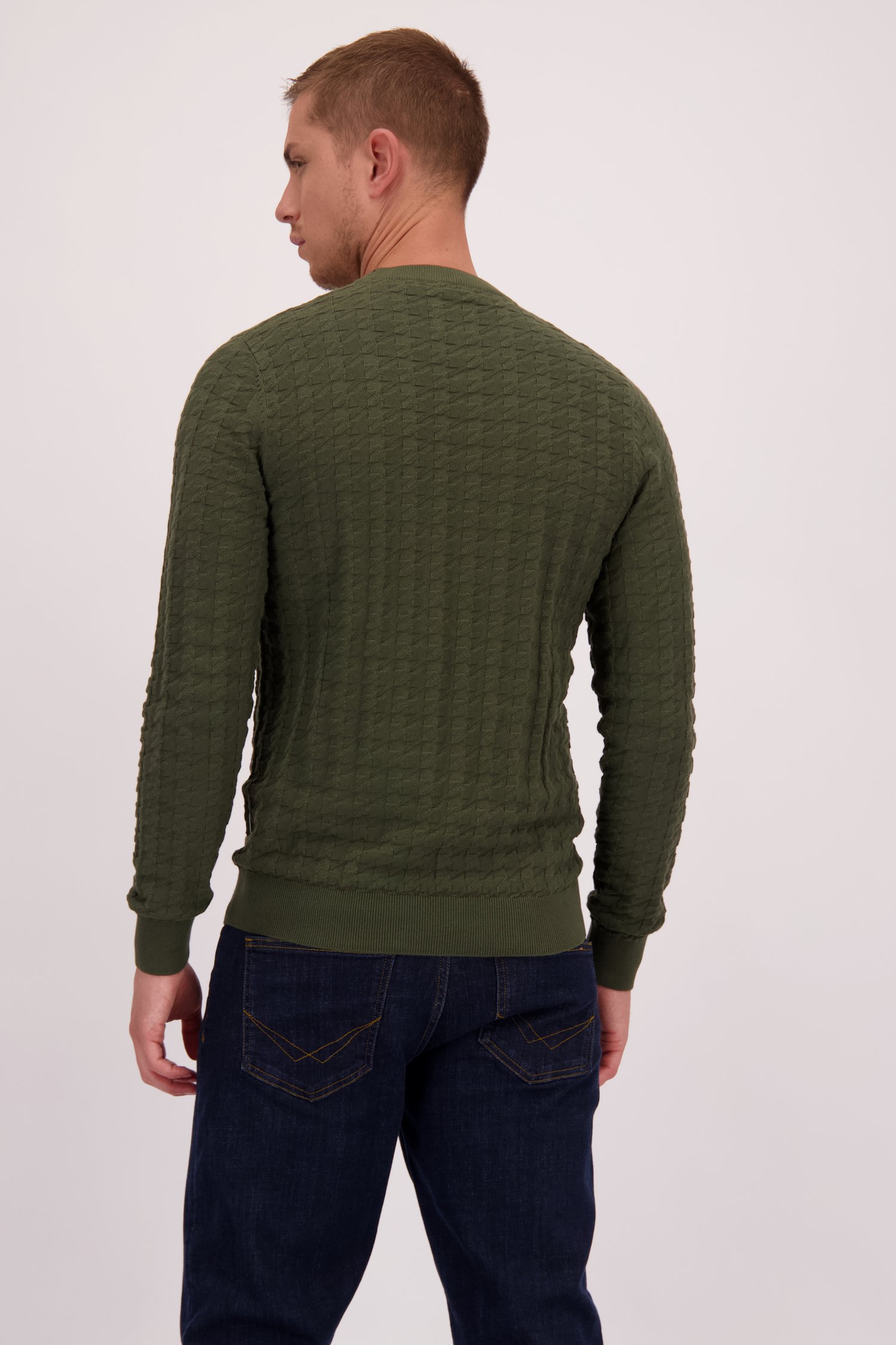 Le dos de Pull vert en coton de Casual Five pour Hommes