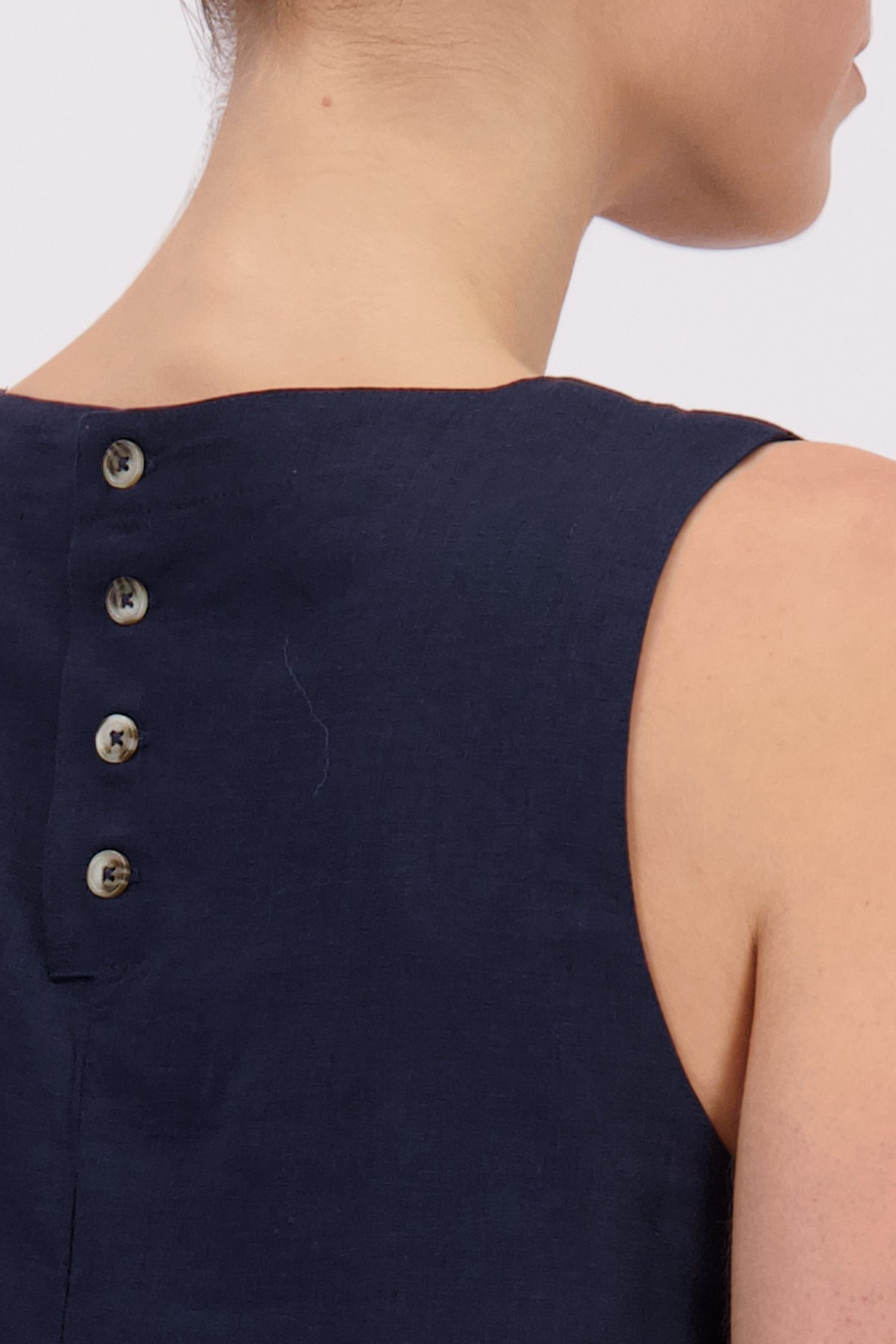 Détail de Robe bleu marine en lin de Liberty Island pour Femmes