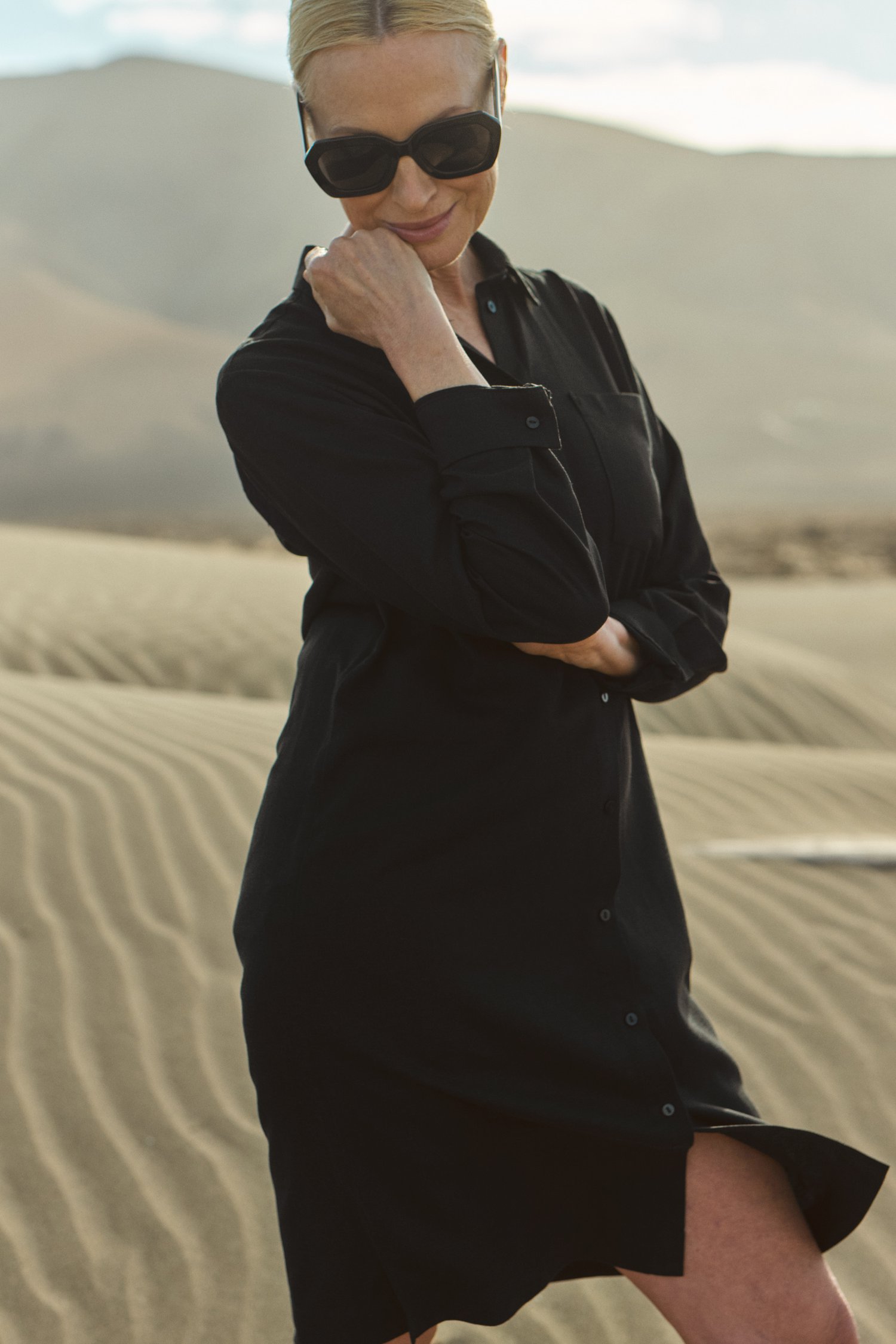 Robe en lin noir de Liberty Island pour Femmes