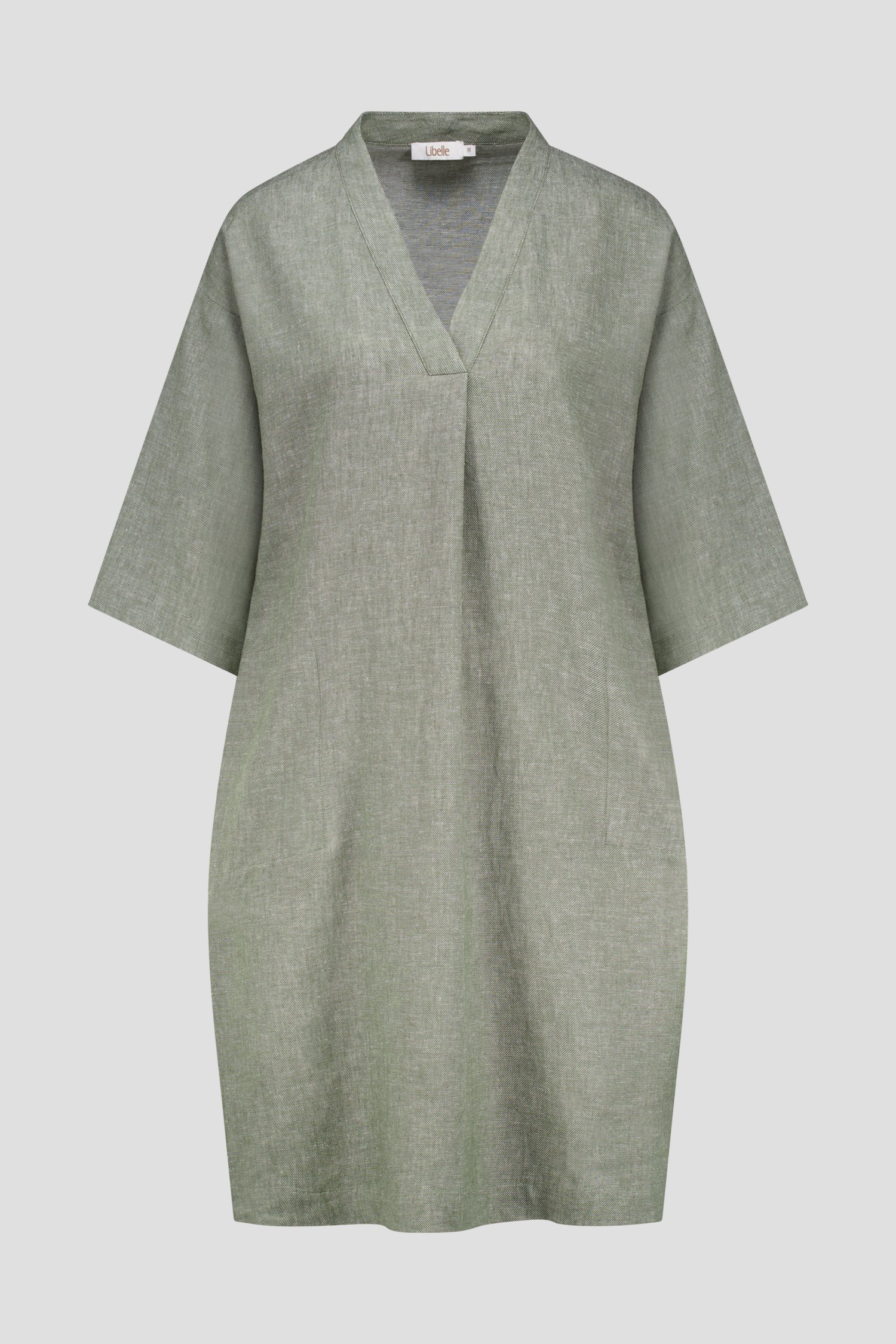 Robe en lin vert-gris avec col en V de Libelle pour Femmes
