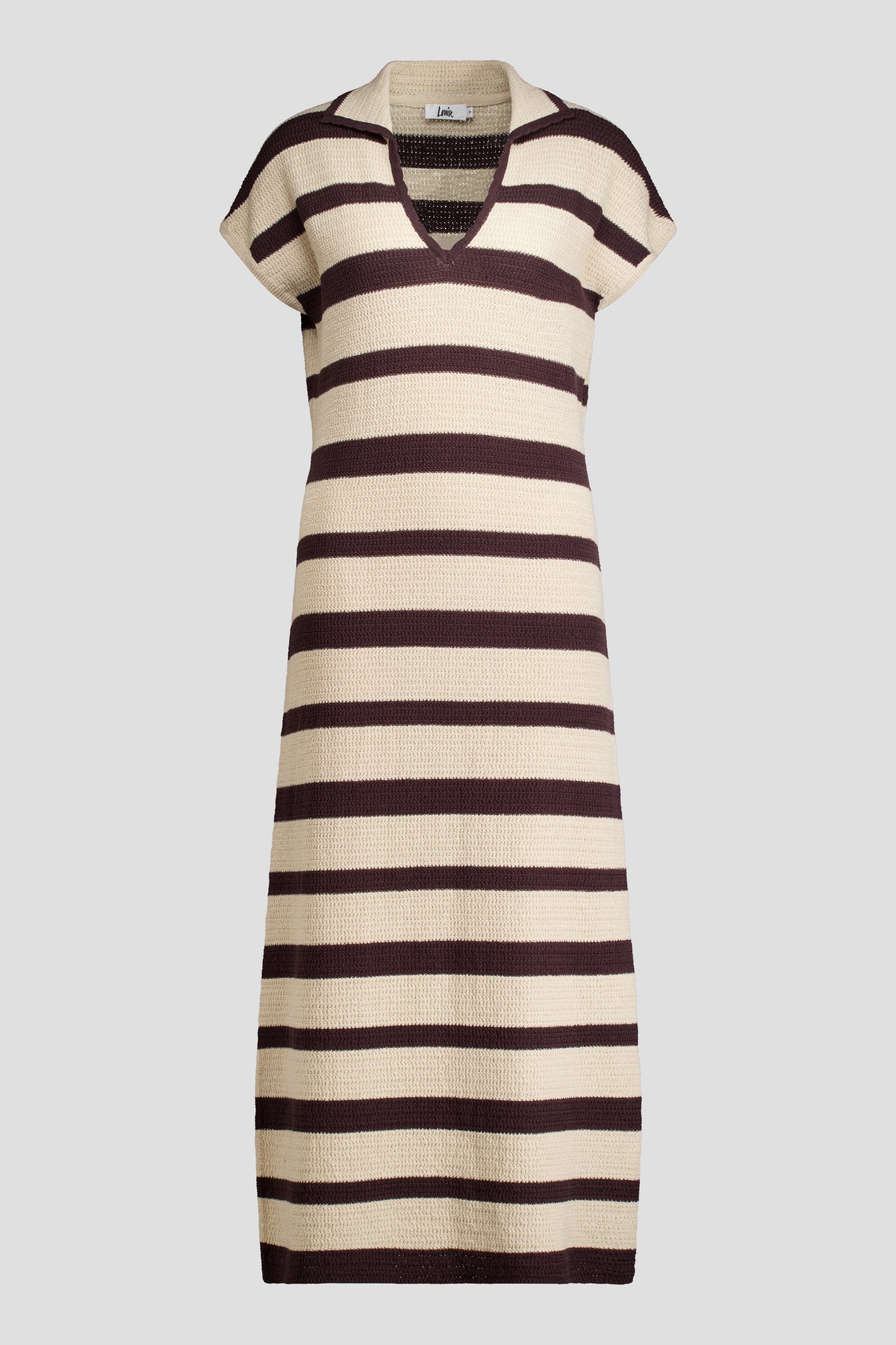 Photo produit 1 de Robe longue en maille à rayures beige et brunes de Louise pour Femmes