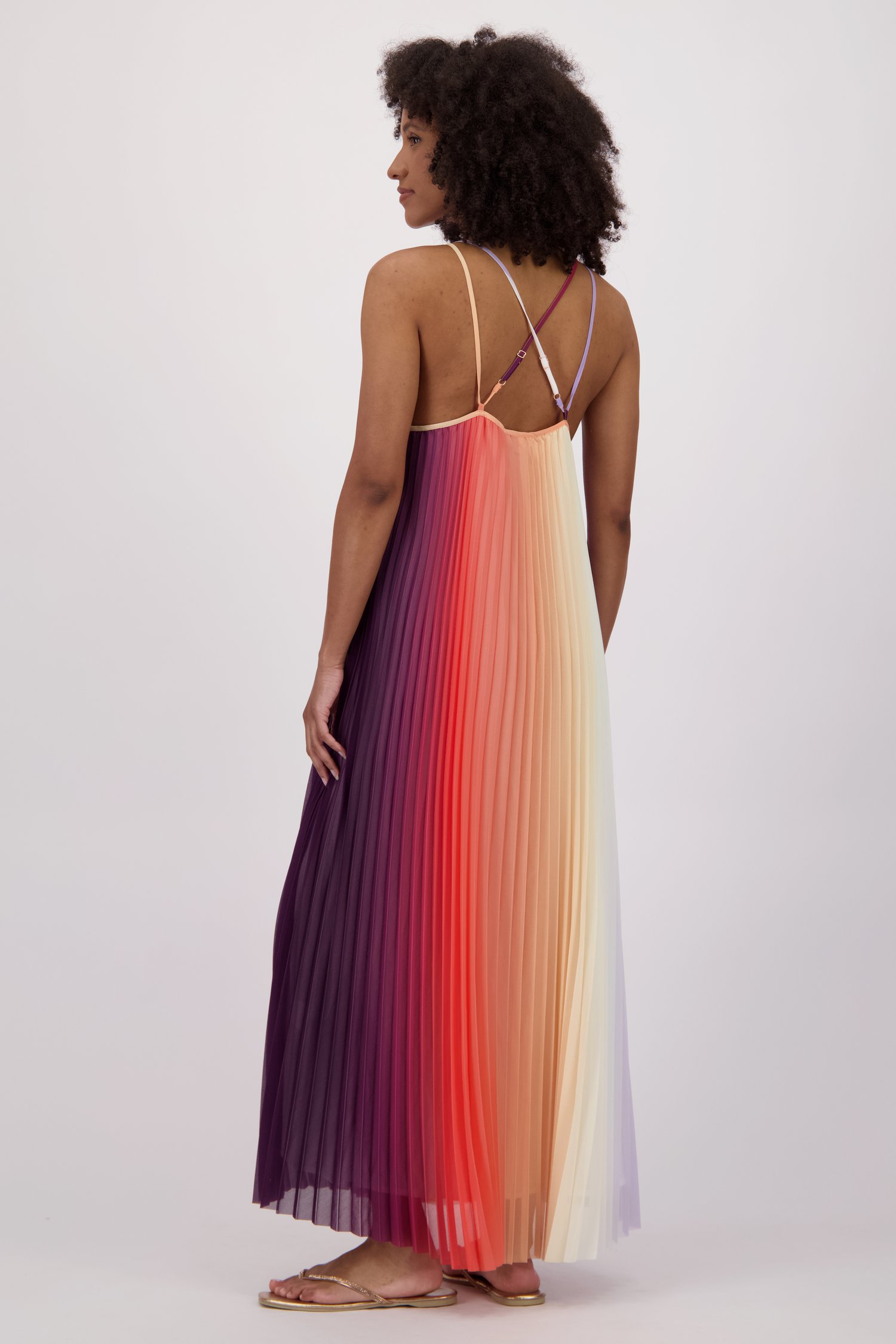 Robe longue plissée sans manches corail de Louise pour Femmes