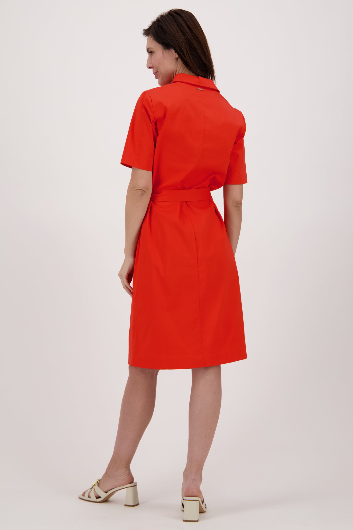 Robe mi-longue rouge-orange de Claude Arielle pour Femmes