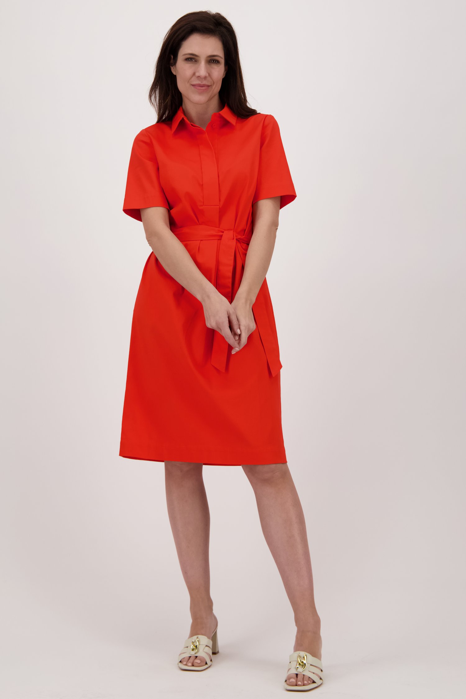 Robe mi-longue rouge-orange de Claude Arielle pour Femmes