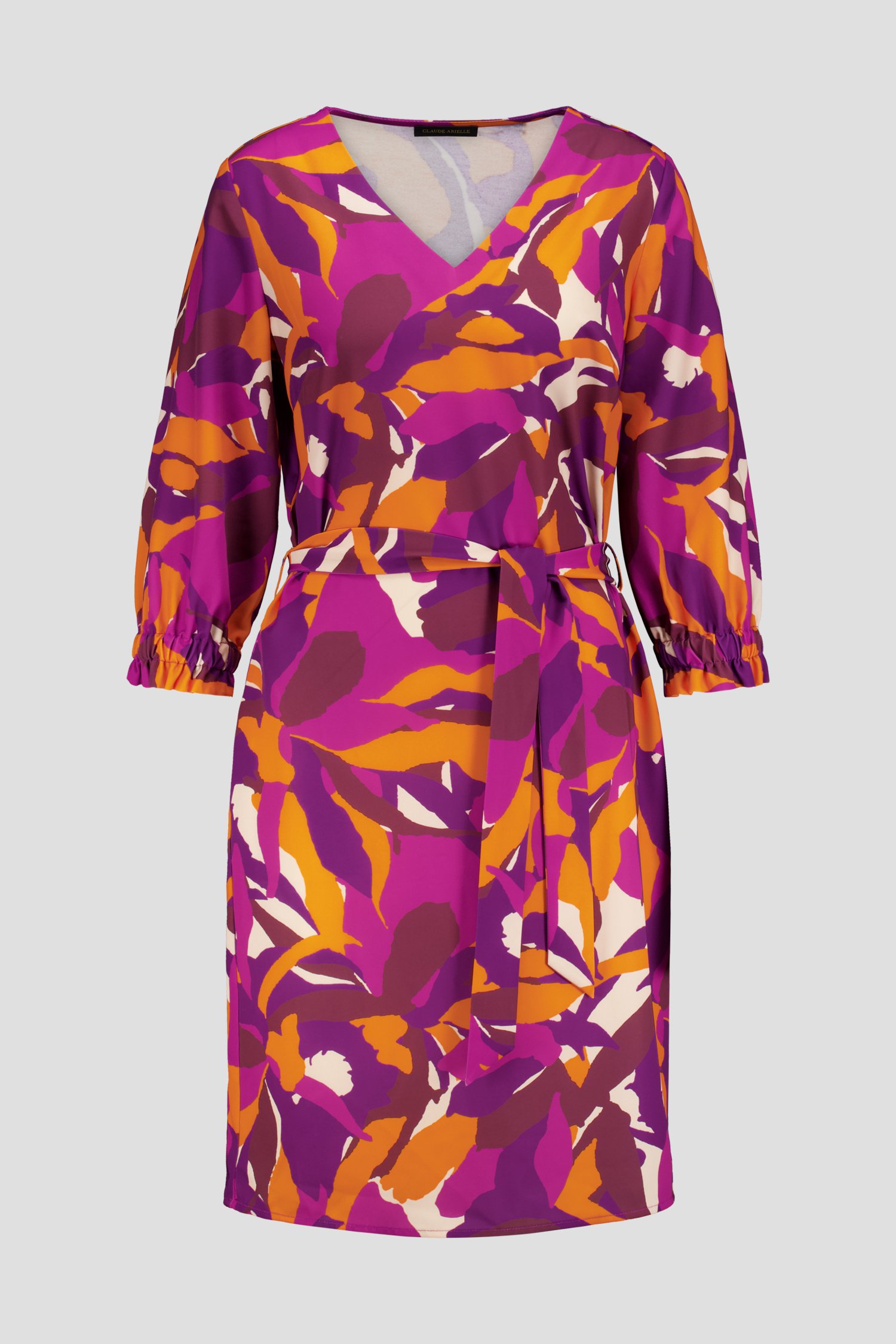 Robe violette-orange avec ruban à la taille de Claude Arielle pour Femmes