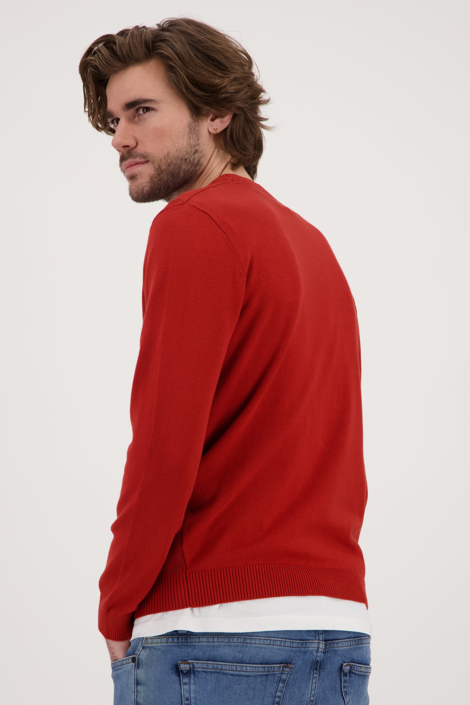 Rode katoenen trui met ronde hals  van Ravøtt voor Heren