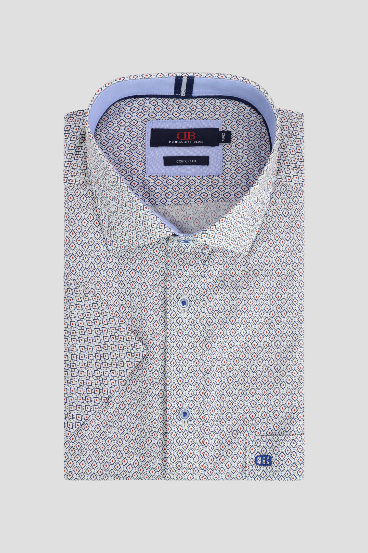 Voorkant van Rood-blauw hemd met print - Comfort fit door Dansaert Blue voor Heren