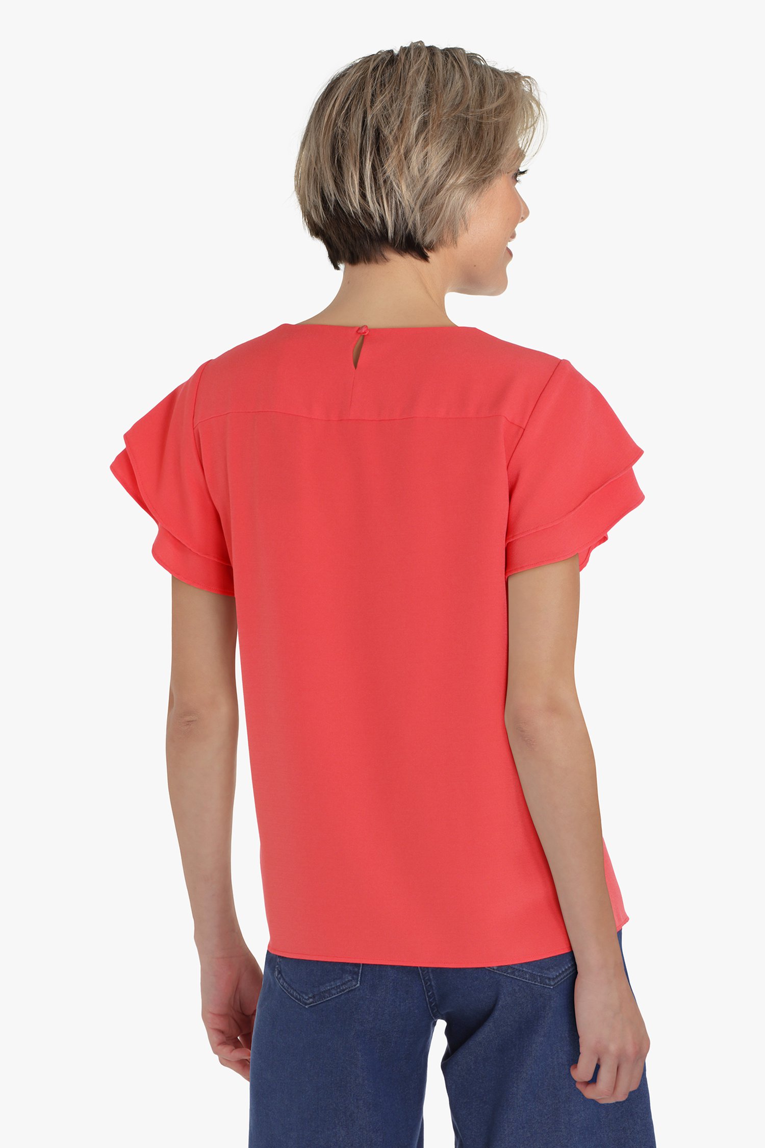 Roodroze blouse met vlindermouwen van Claude Arielle voor Dames