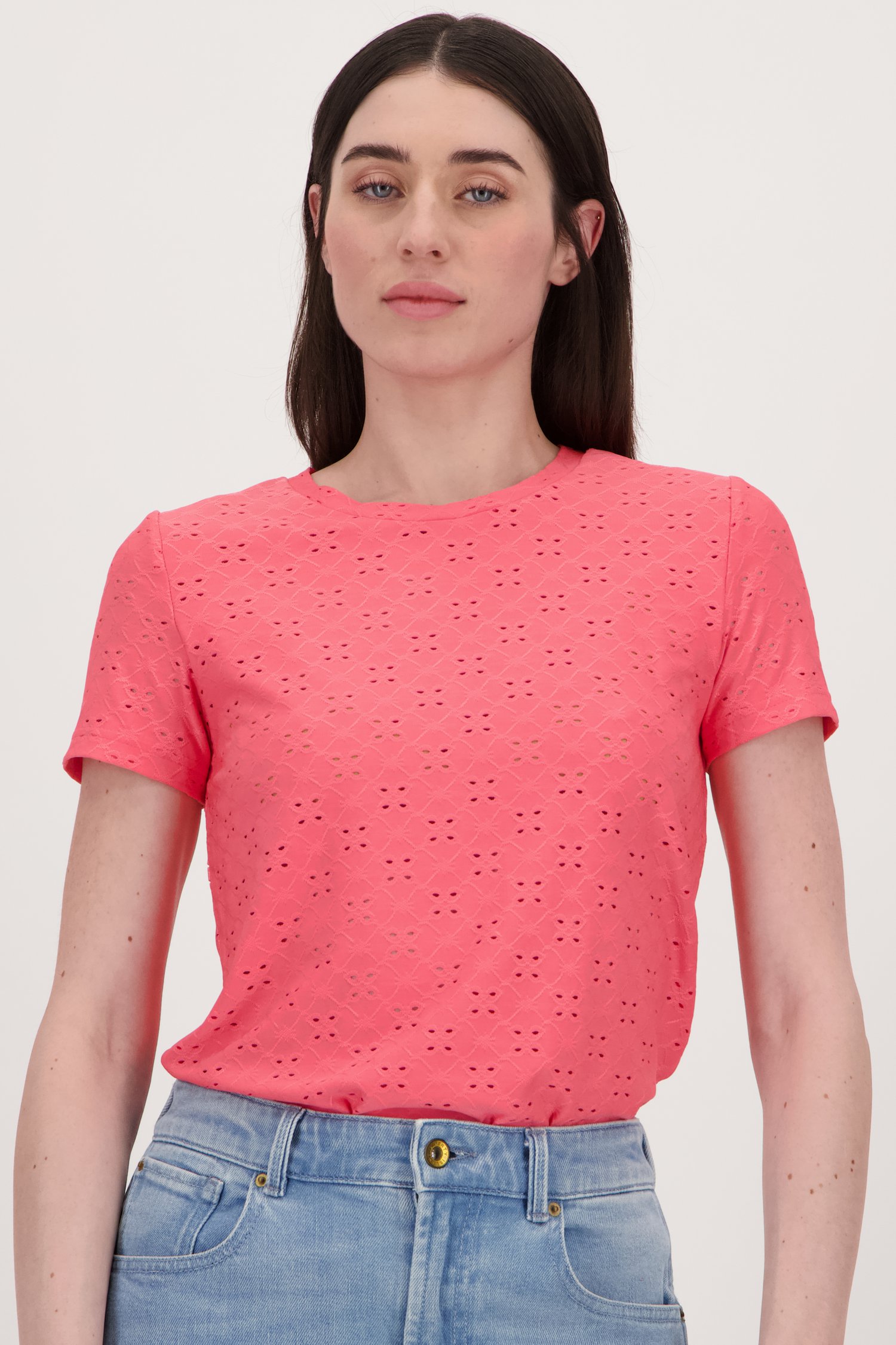 Roze T-shirt met broderie Anglaise van JDY voor Dames