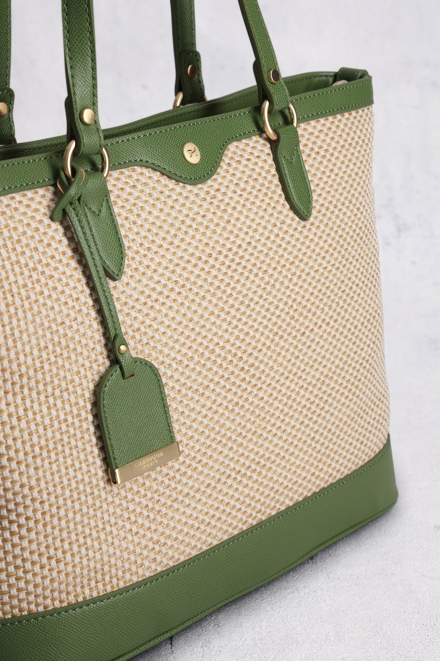 Sac à bandoulière tressé beige et vert de Hexagona pour Femmes