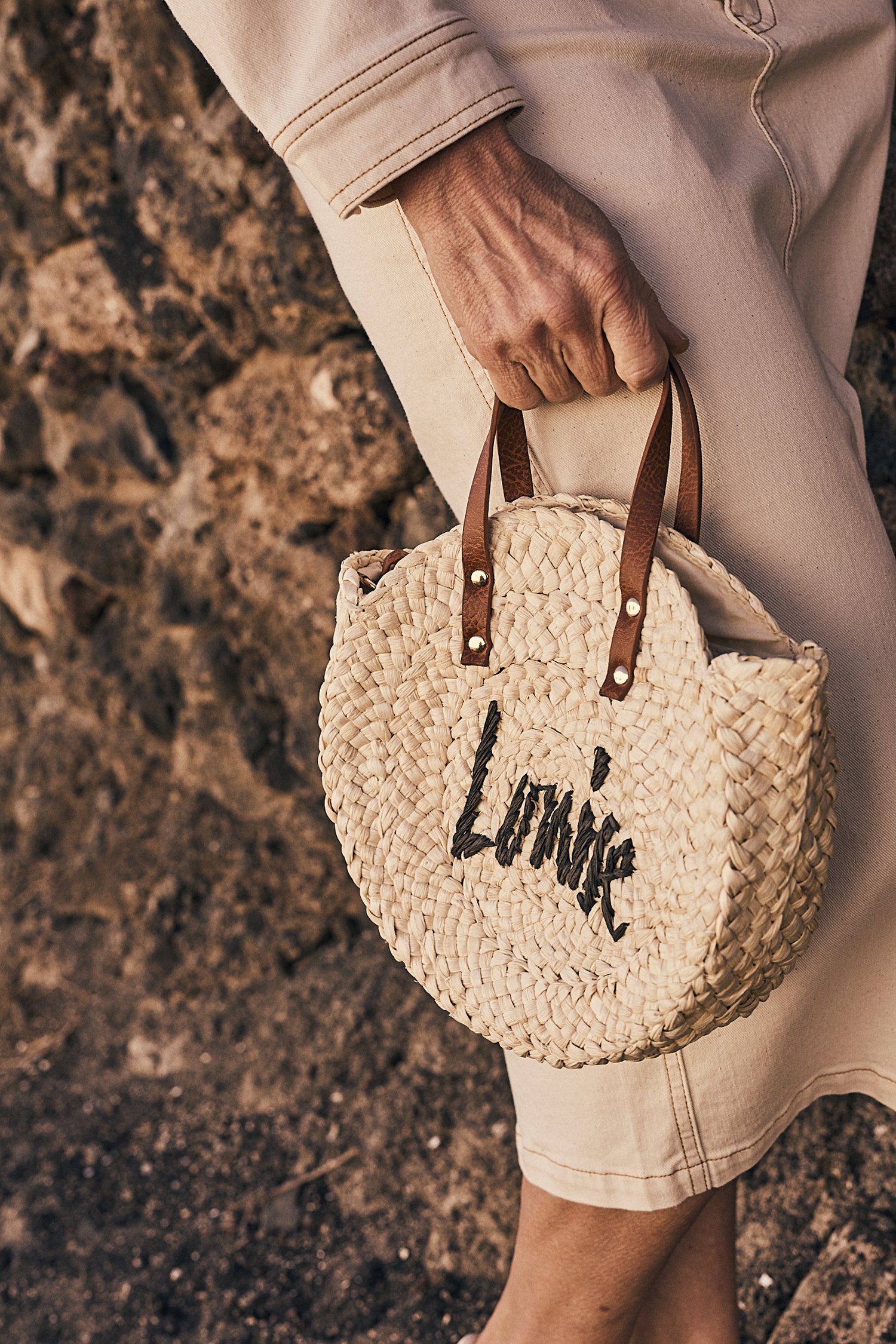 Sac à main rond tissé beige clair de Louise pour Femmes