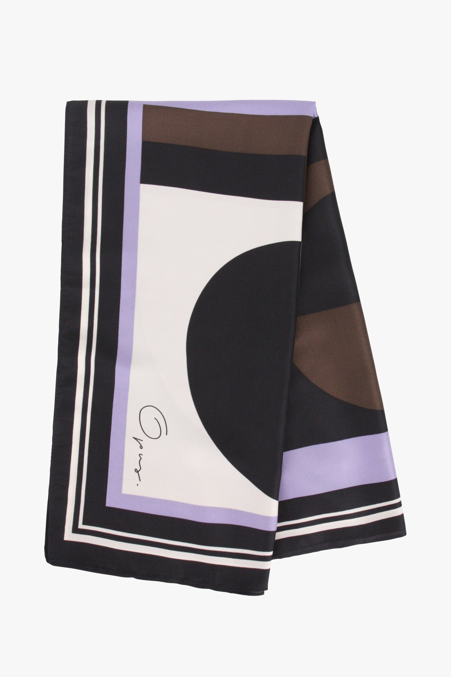 Sjaaltje met print in blauw, bruin, ecru en paars van Opus voor Dames