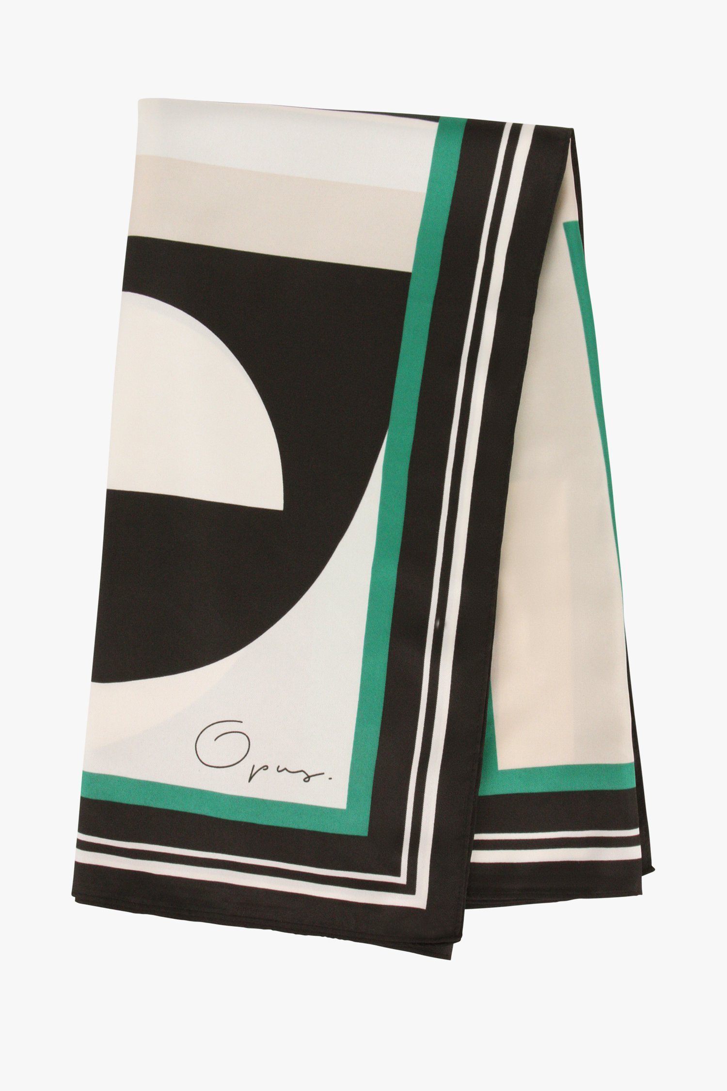 Sjaaltje met print in zwart, ecru en groen van Opus voor Dames