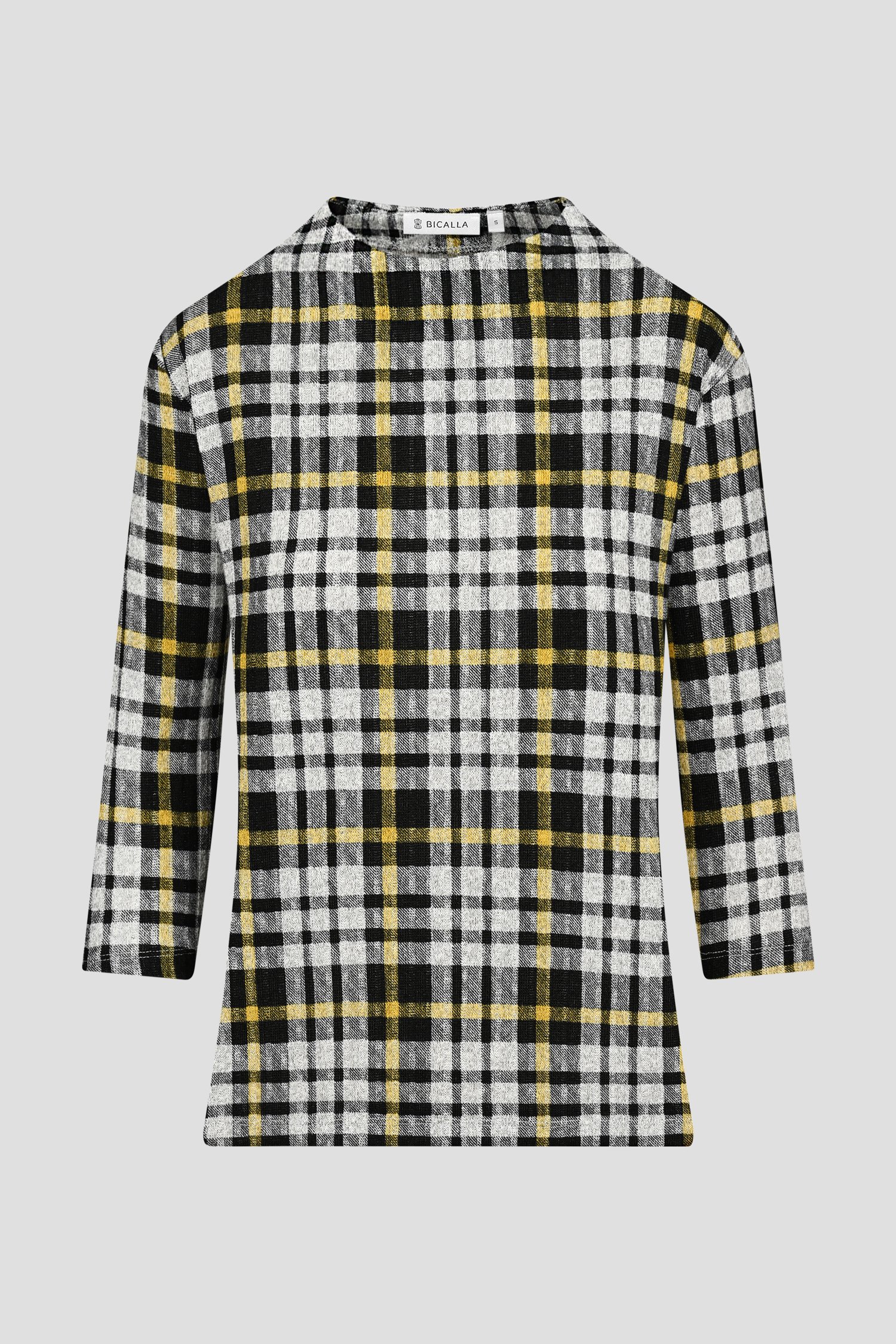 T-shirt à carreaux en gris et jaune de Bicalla pour Femmes