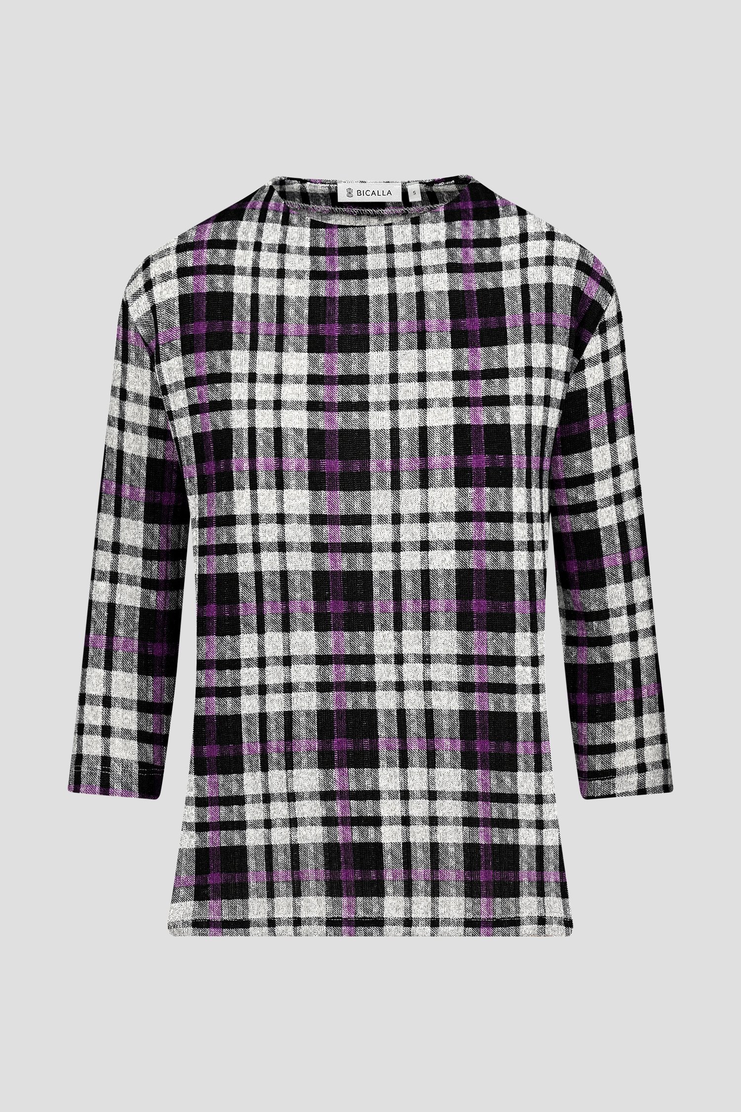 T-shirt à carreaux en gris et violet de Bicalla pour Femmes