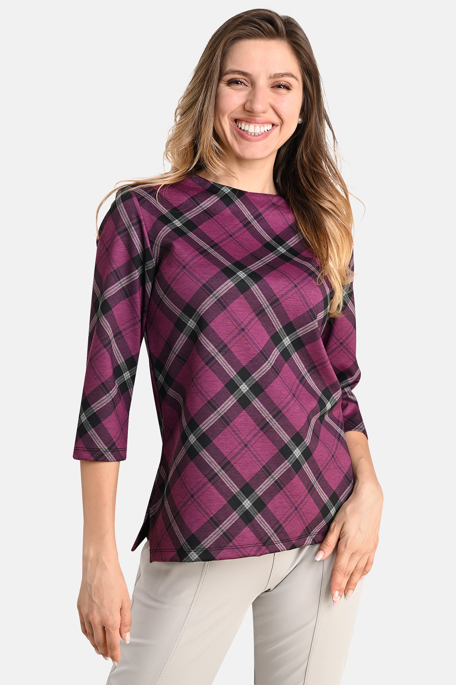 T-shirt à carreaux violets de Bicalla pour Femmes