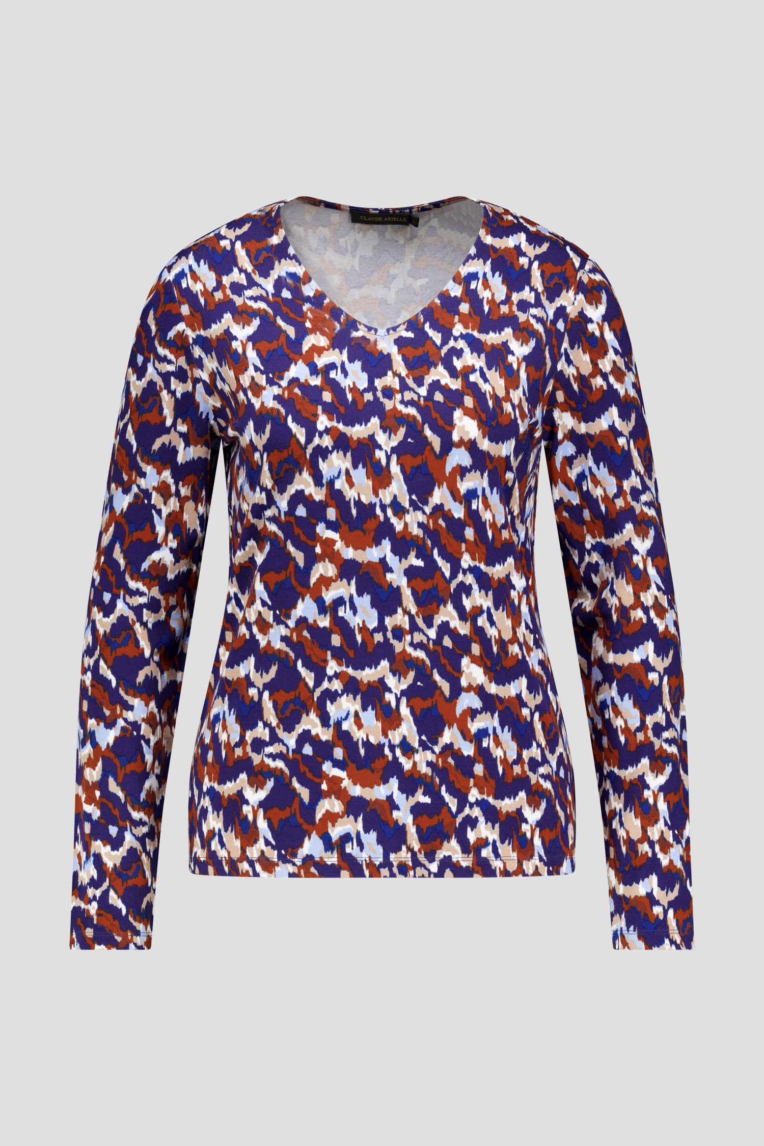 Photo produit 1 de T-shirt à imprimé bleu et brun de Claude Arielle pour Femmes