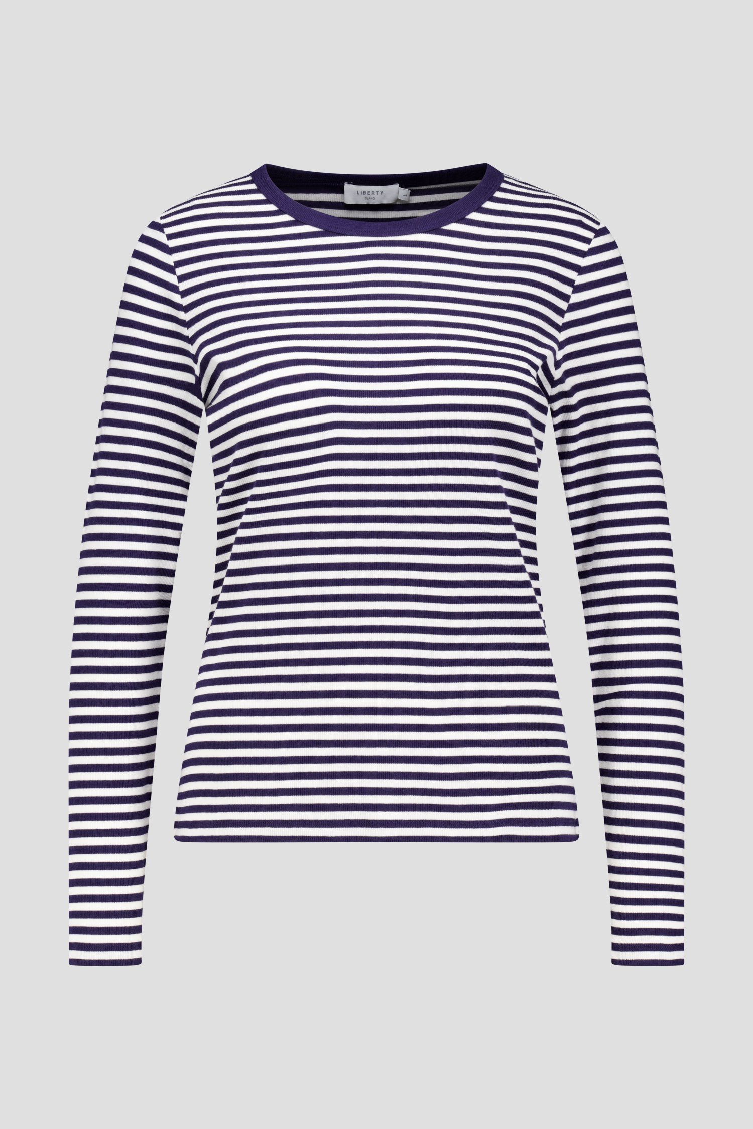 Photo produit 1 de T-shirt à manches longues rayé blanc et bleu de Liberty Island pour Femmes