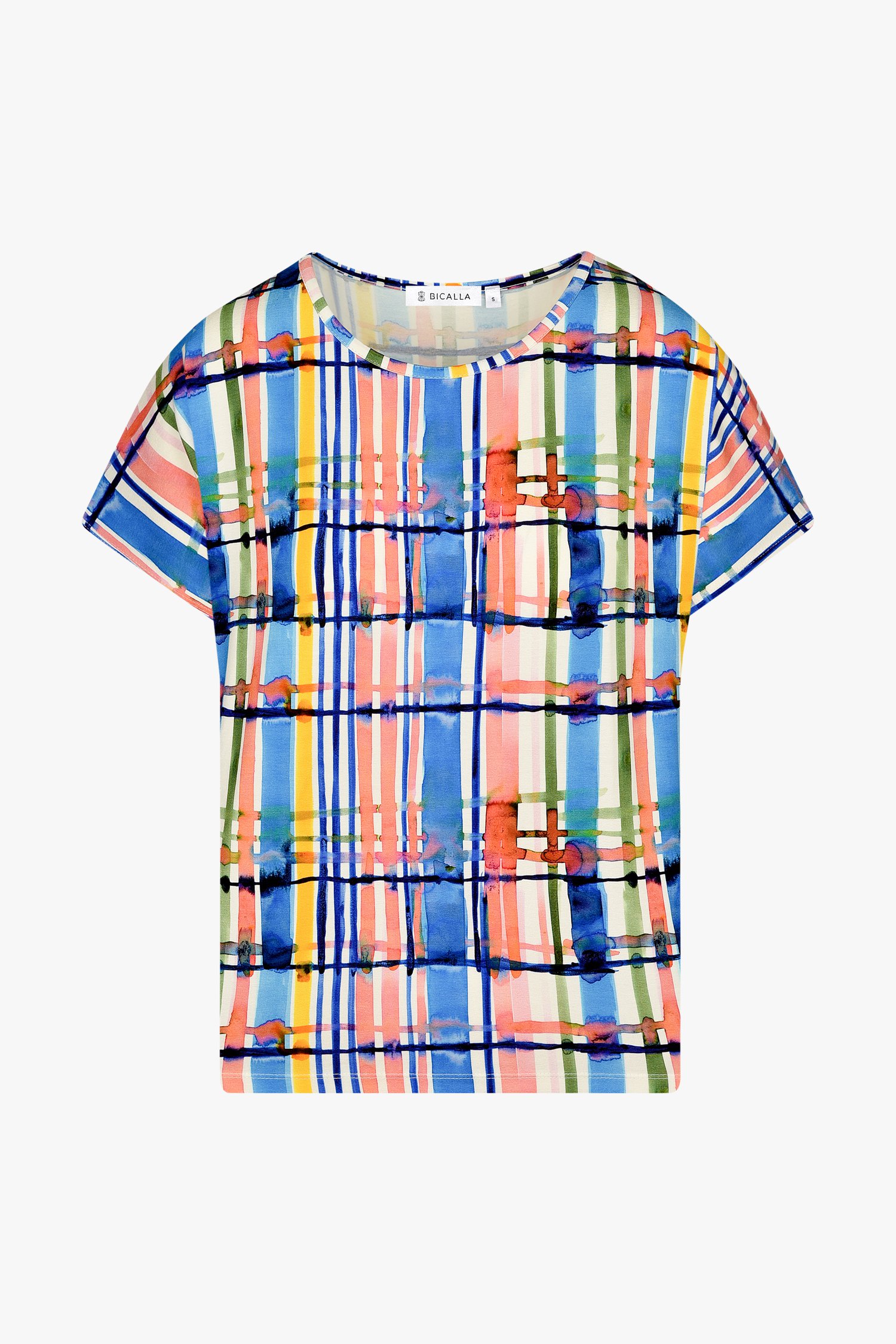 T-shirt avec imprimé à carreaux colorés de Bicalla pour Femmes