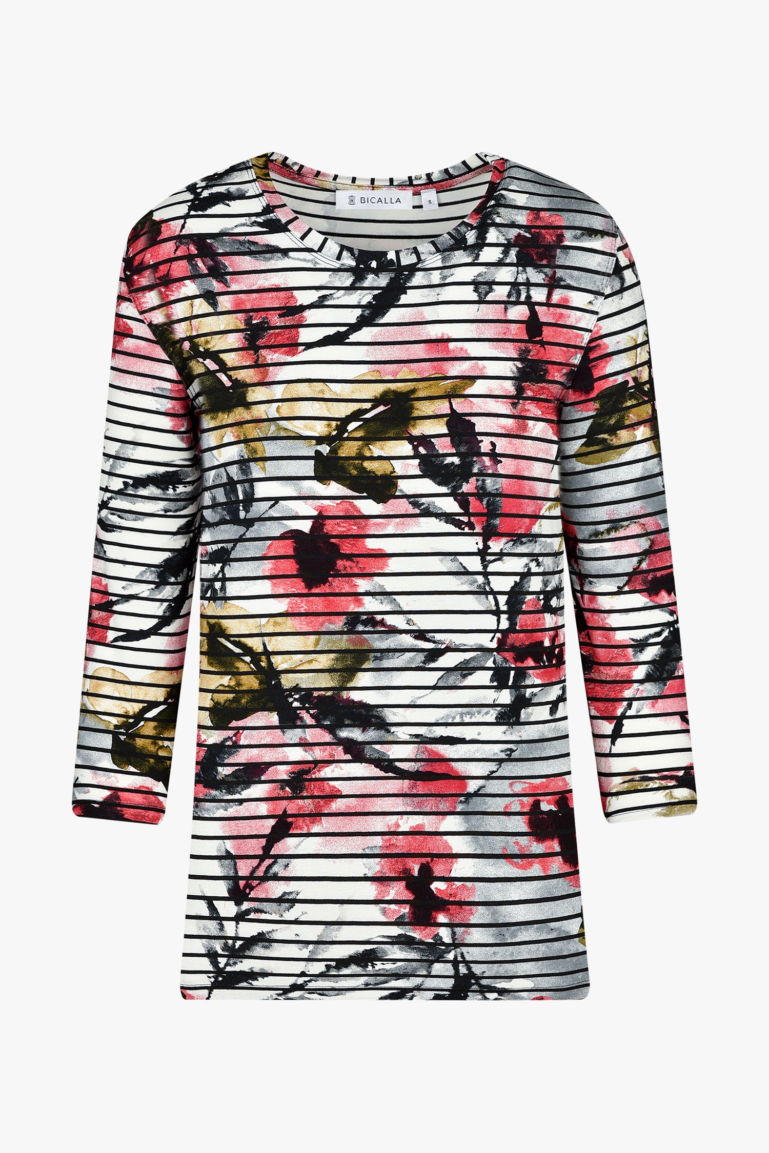 T-shirt avec rayures et motif floral de Bicalla pour Femmes