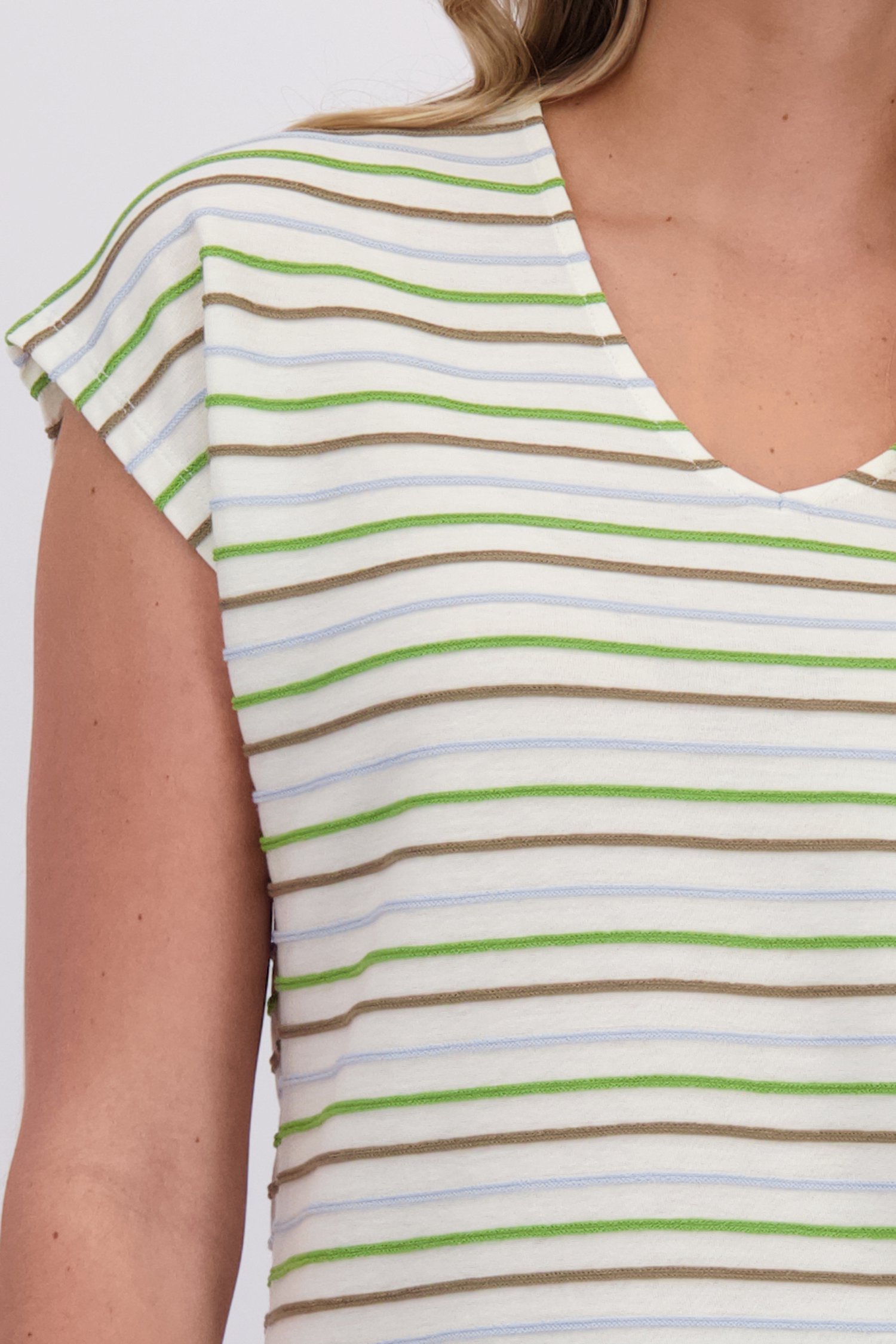 Détail de T-shirt beige à rayures kaki de Libelle pour Femmes