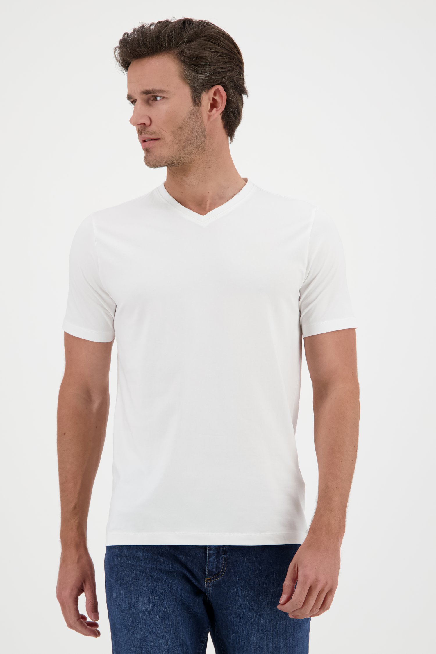 T-shirt blanc à col en V de Liberty Island pour Hommes