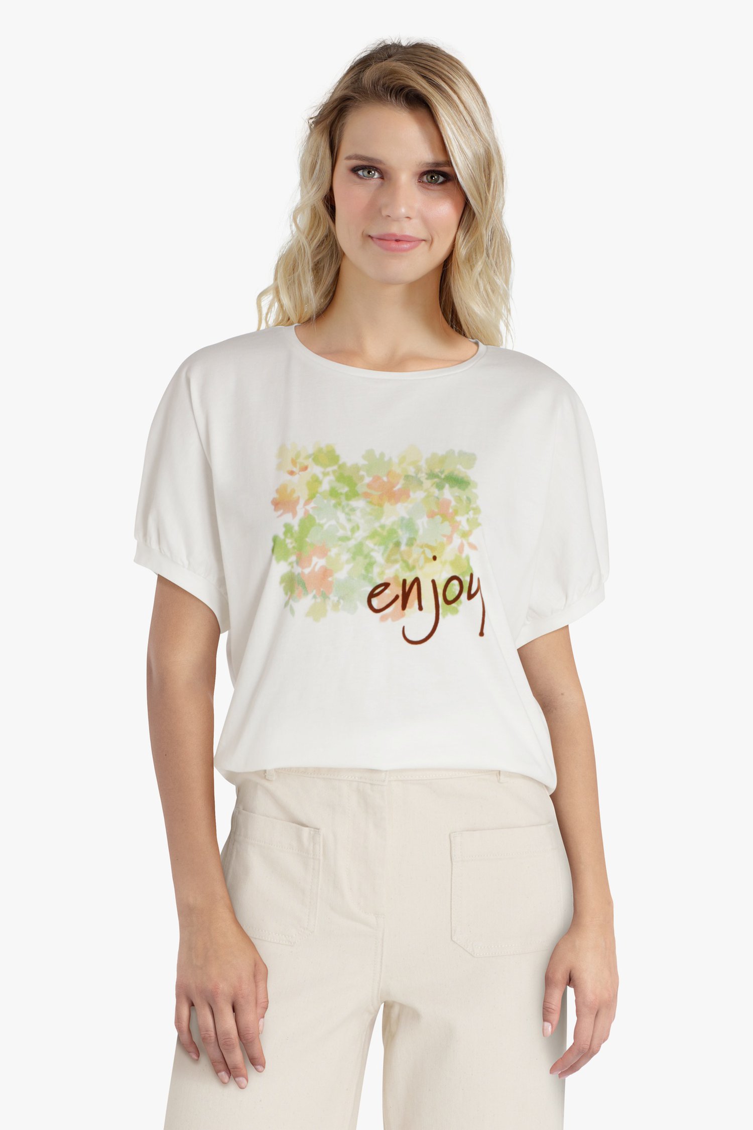 T-shirt blanc à imprimé de Libelle pour Femmes