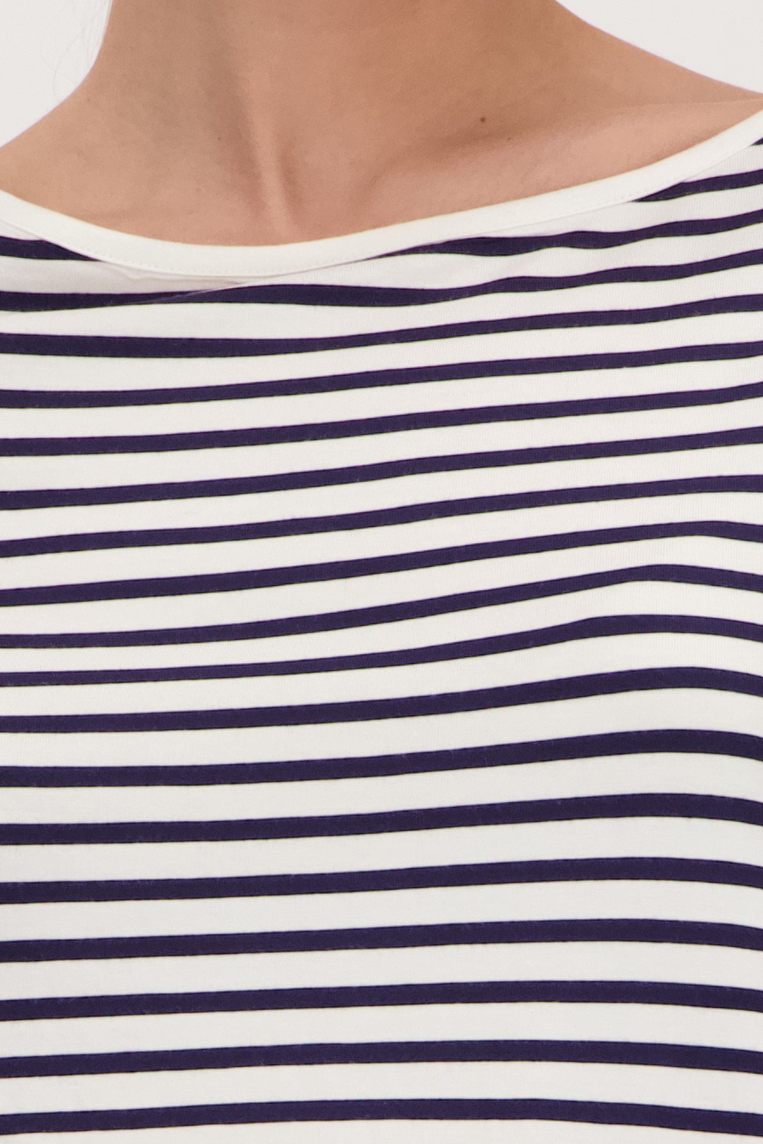 T-shirt blanc à rayures bleues de Liberty Island pour Femmes