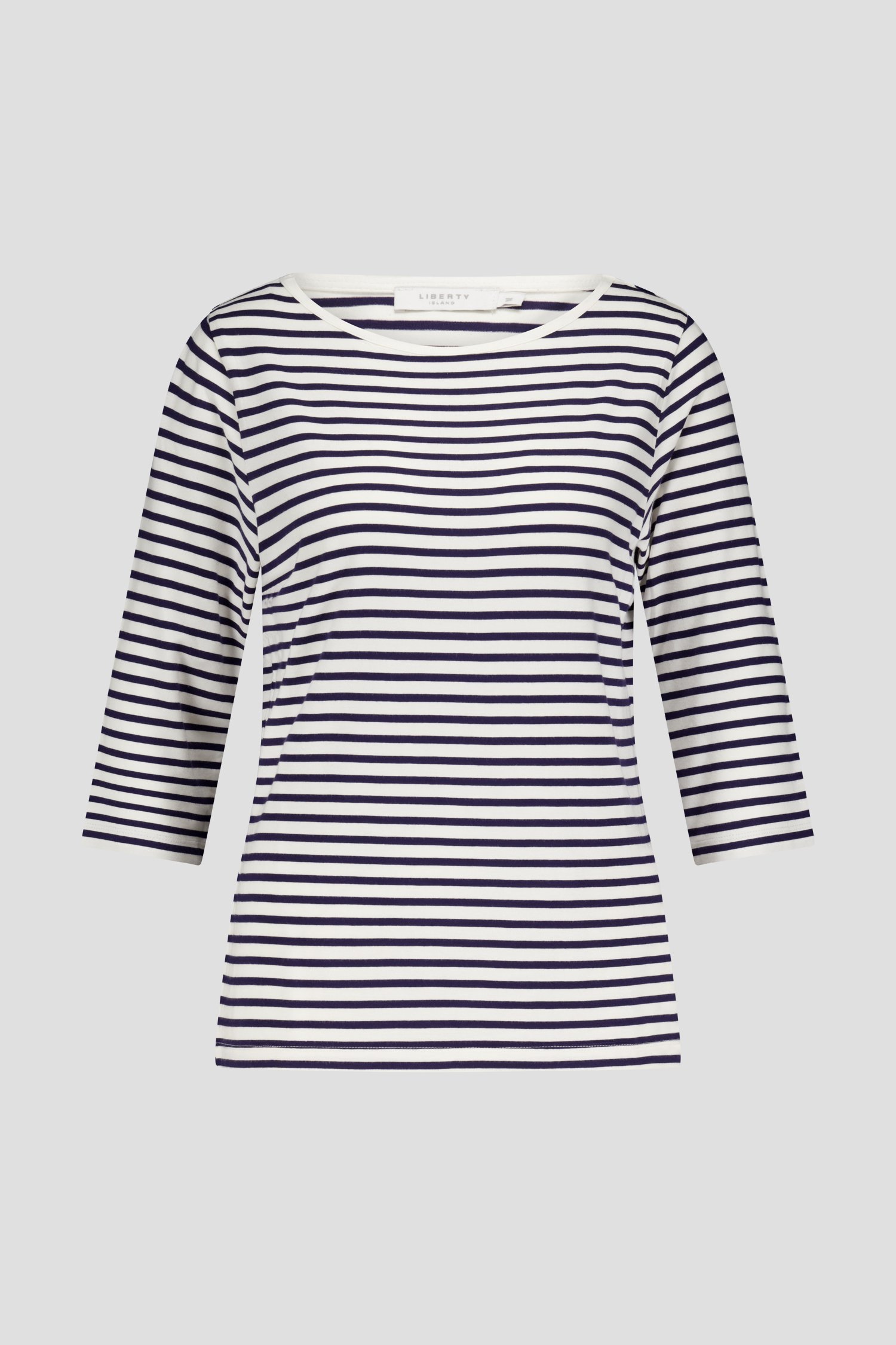 T-shirt blanc à rayures bleues de Liberty Island pour Femmes
