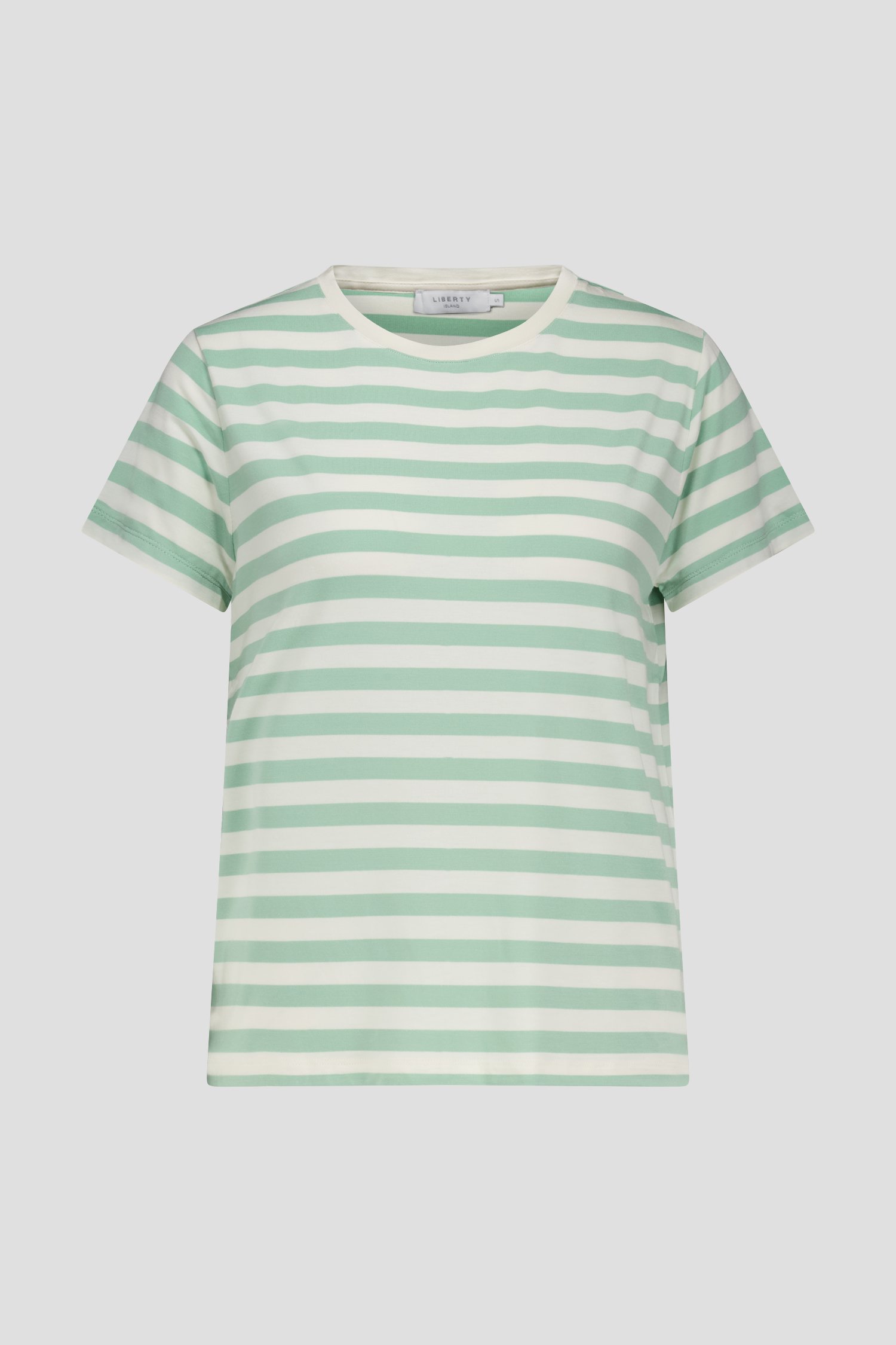 T-shirt blanc à rayures vertes de Liberty Island pour Femmes