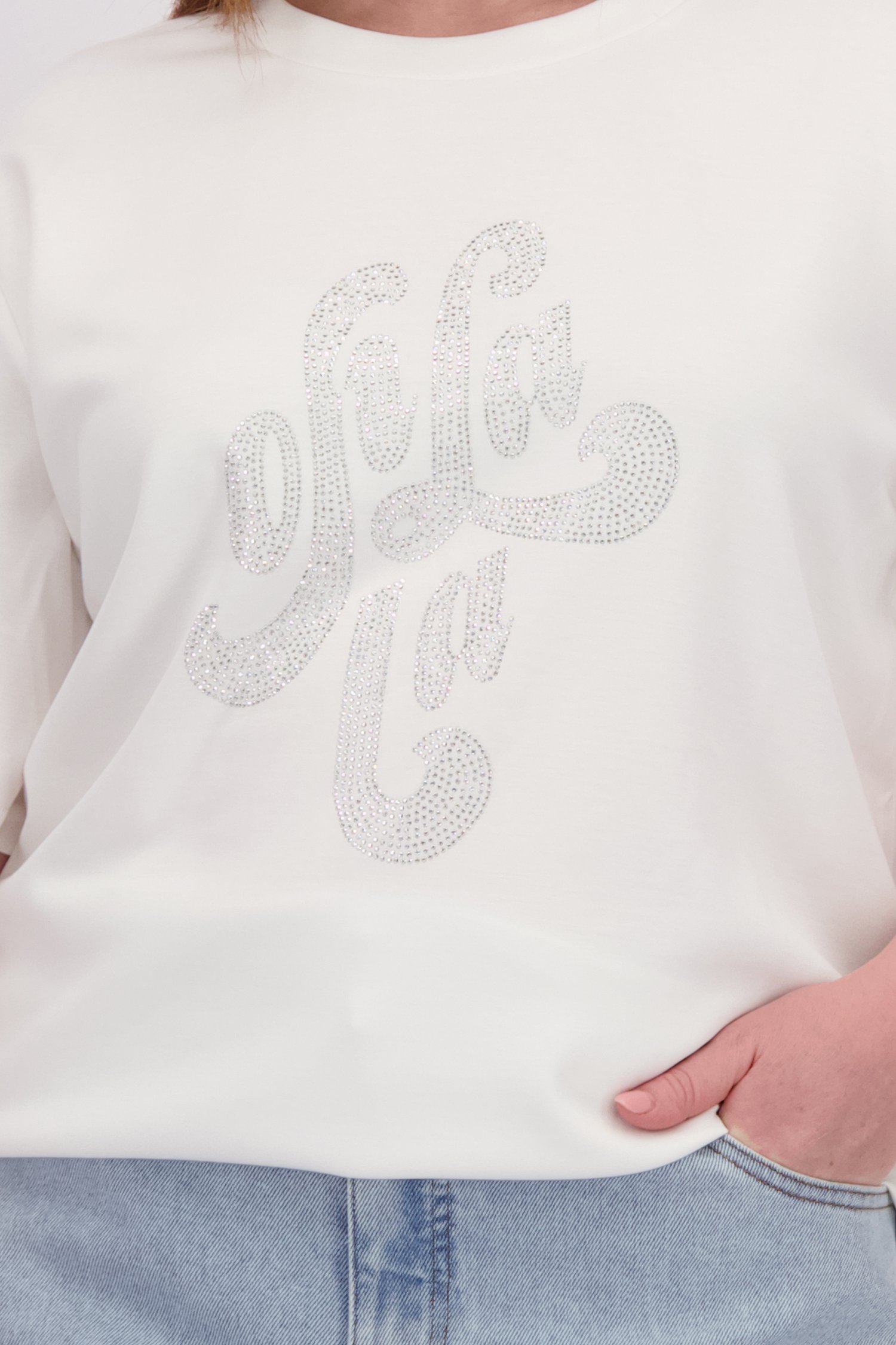 Détail de T-shirt blanc avec strass de Kaffe Curve pour Femmes