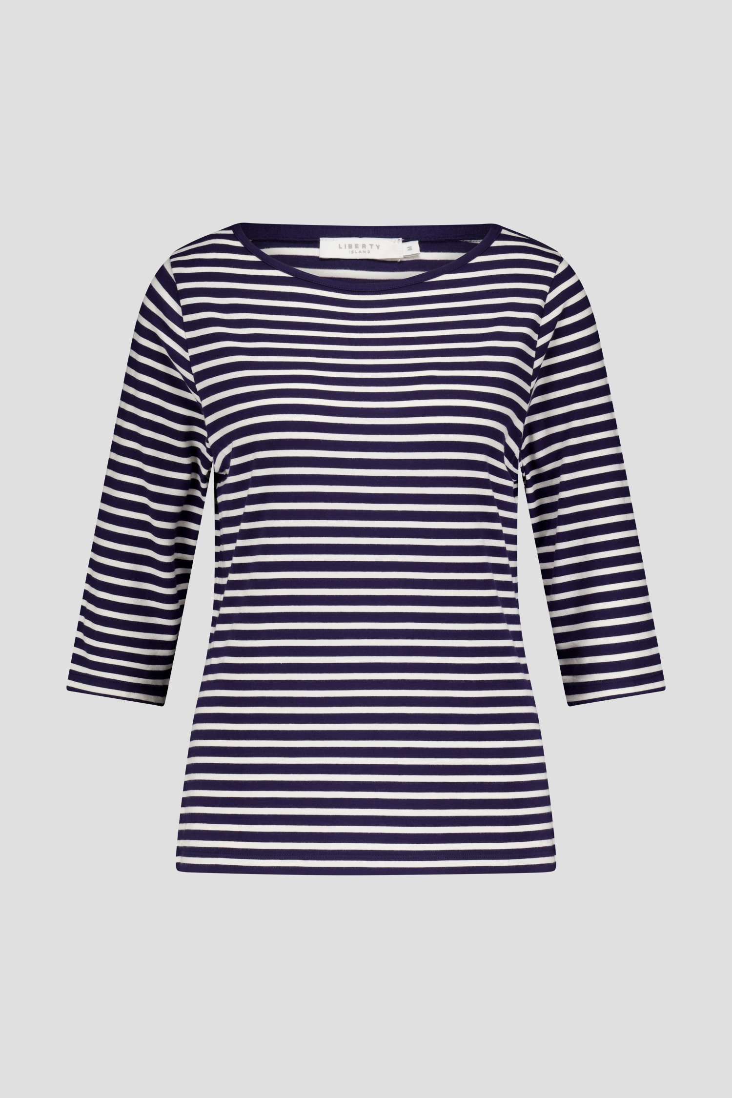 T-shirt bleu à rayures blanches de Liberty Island pour Femmes