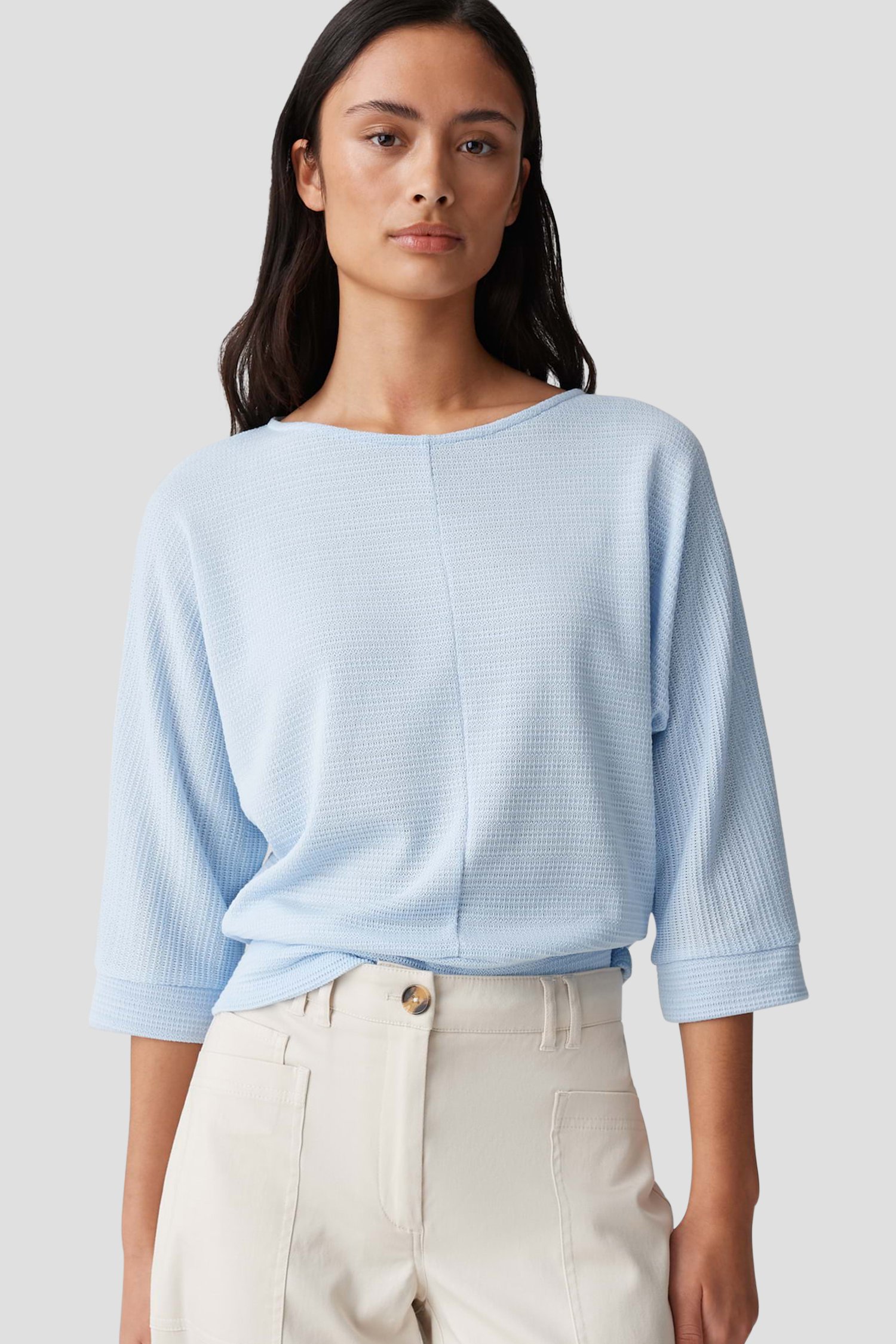 T-shirt bleu en maille avec manches chauve-souris de Opus pour Femmes