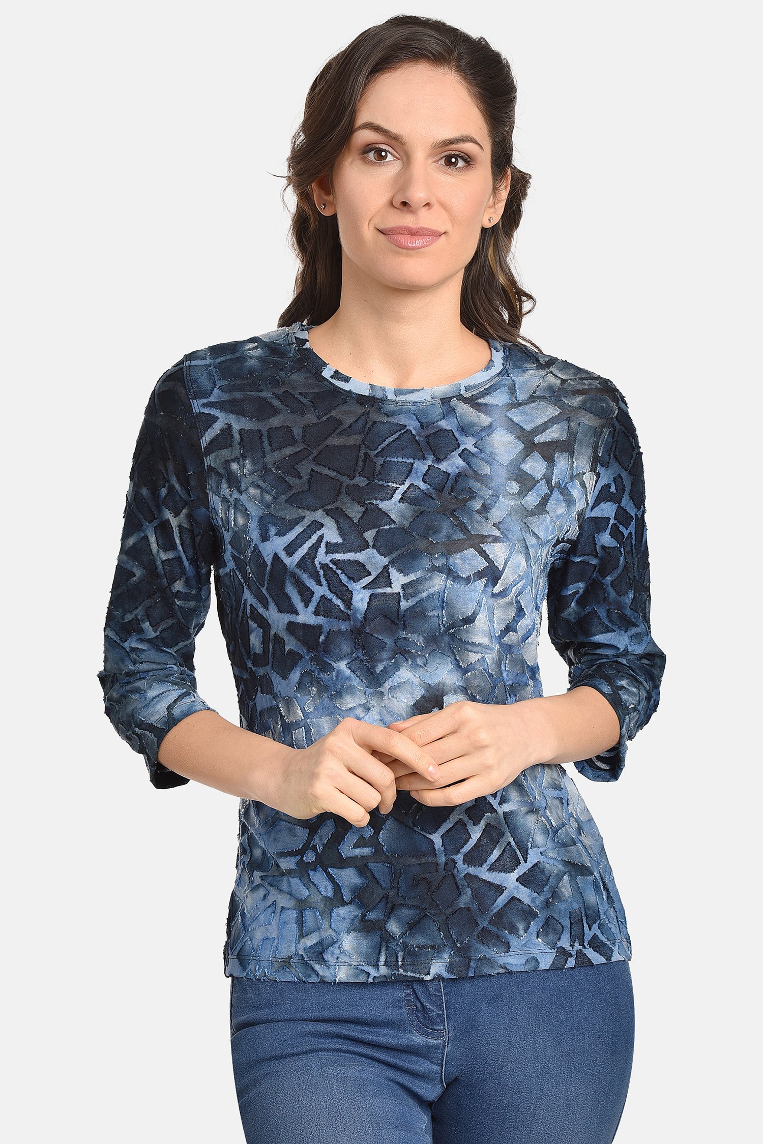 T-shirt bleu fin avec imprimé géométrique de Bicalla pour Femmes